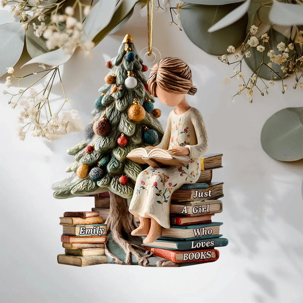 Just a Girl Who Loves Books Ornament, Personalized Reading Girl Ornament, Book Lover Christmas Gift