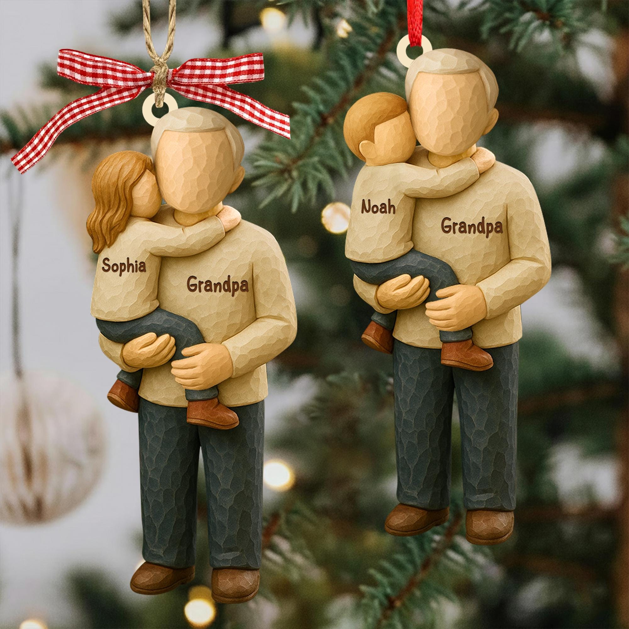 Personalized Grandpa and Kid Christmas Ornament: Christmas Gift for Grandpa, 2D Acrylic Ornament