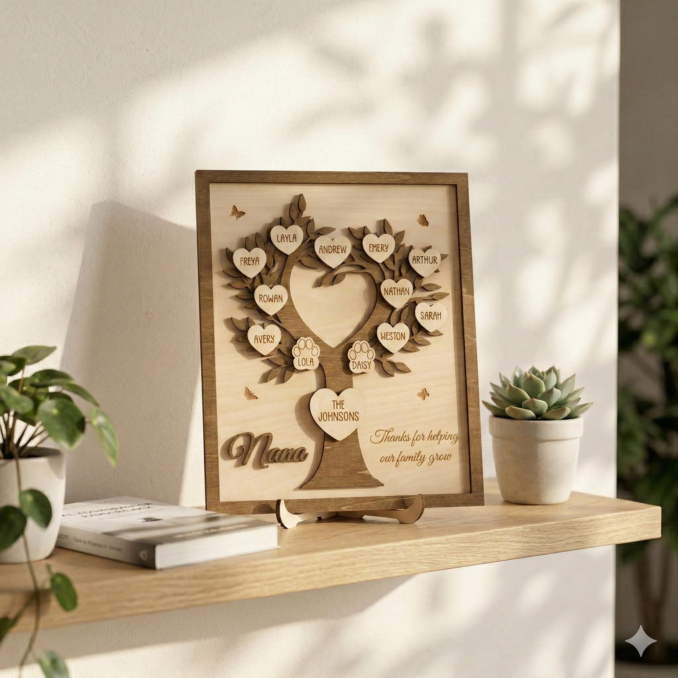 Personalized Family Tree Wood Sign for Rustic Home Decor