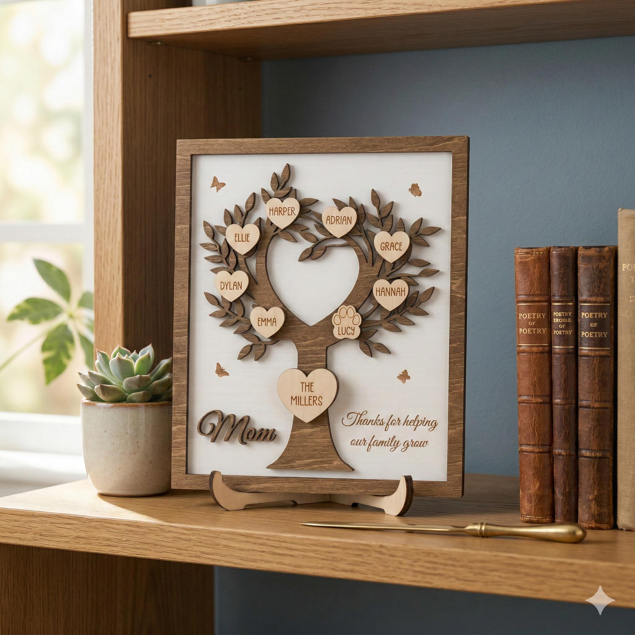 Personalized Family Tree Wood Sign for Rustic Home Decor