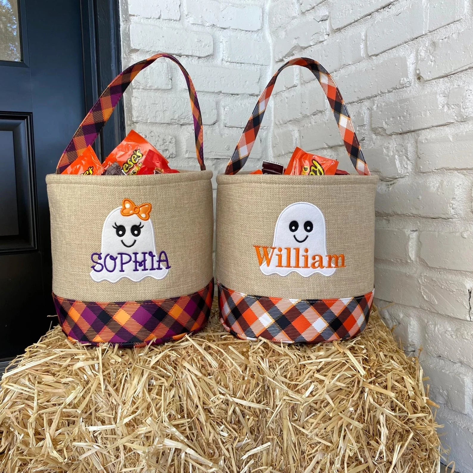 Trick-or-treat bucket, Embroidery Name Personalized, Kid's Candy Bag Halloween Basket