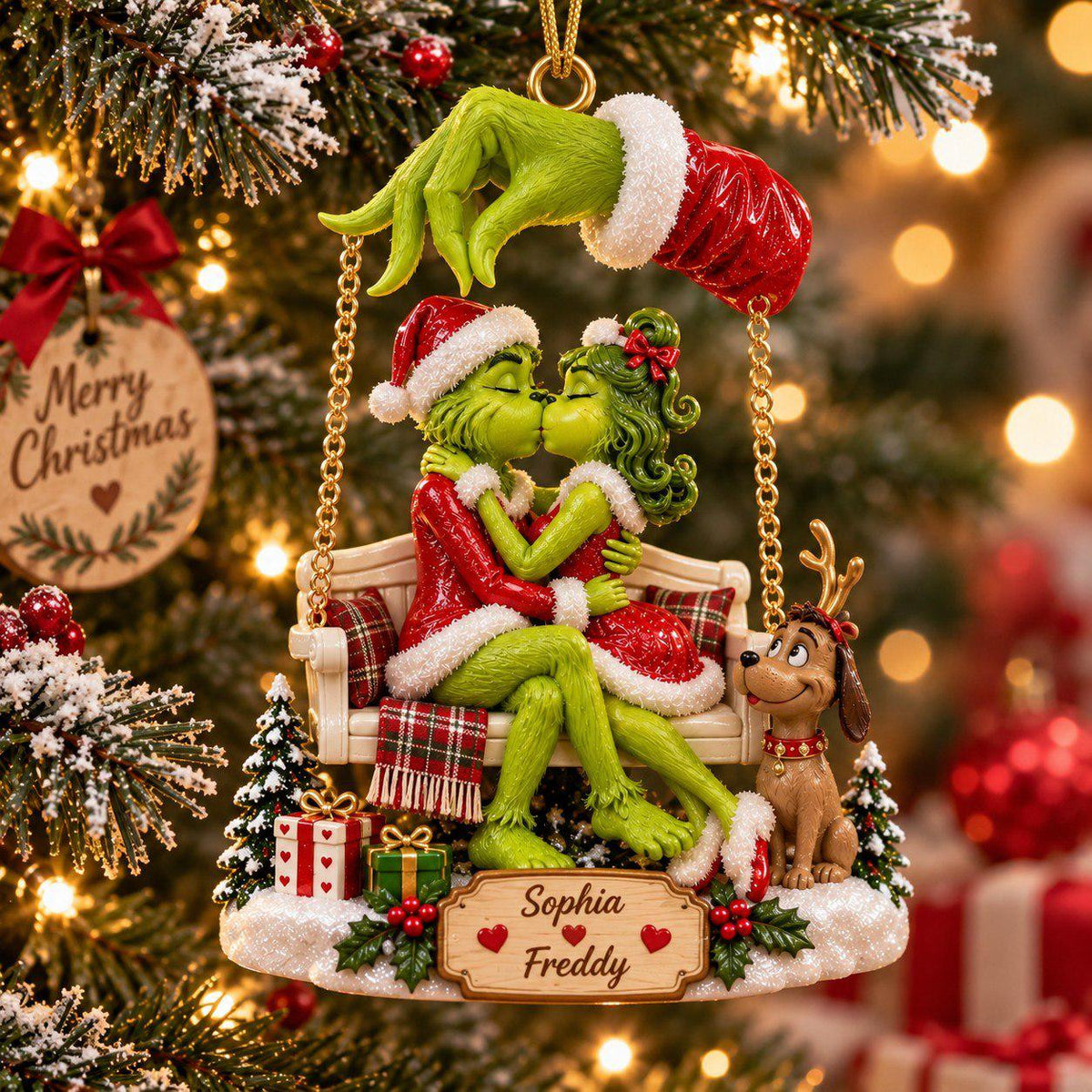 Personalized Naughty Couple Christmas Ornament, Personalized Green Monster Couple Christmas Ornament