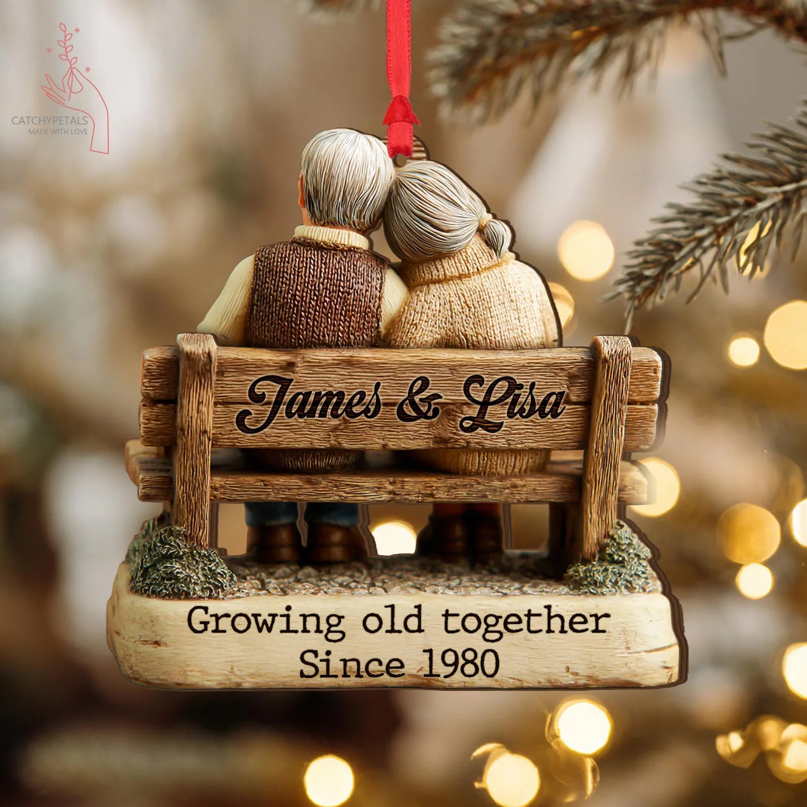 Growing Old Together Wooden Ornament, Anniversary Gift For Him, Gift For Parents, Grandparents Gift