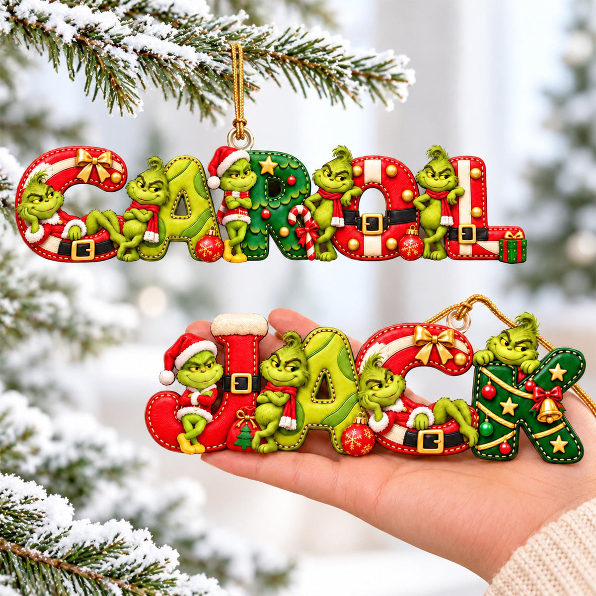 Personalized Grinch Name Ornament | Grinch Inspired Christmas Ornament | Holiday Tree Decor
