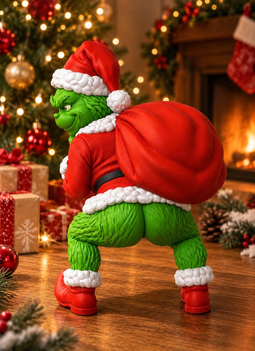 Funny Grinch Santa Butt Figurine | Cheeky Christmas Decor