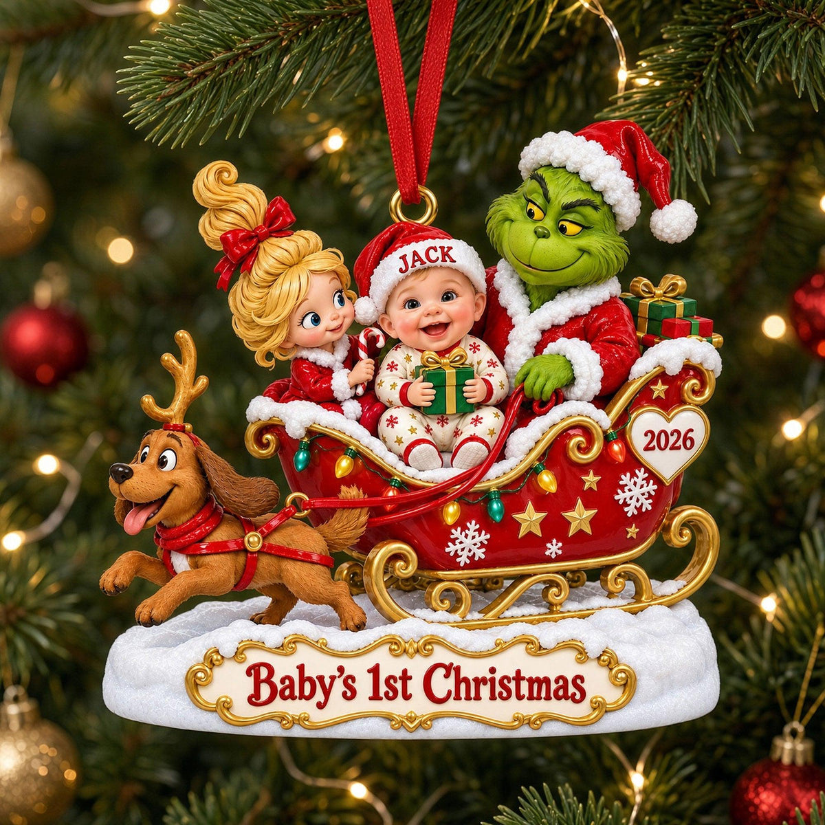Personalized Grinch Family Christmas Ornament, Custom Names Christmas Tree Ornament, Family Holiday Keepsake (Copy)