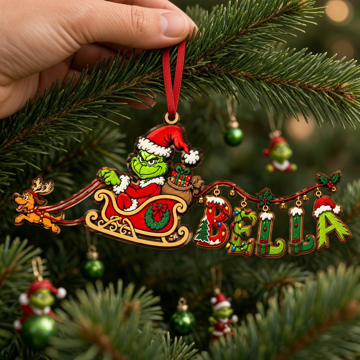 Personalized Grinch Name Ornament | Grinch Inspired Christmas Ornament | Holiday Tree Decor