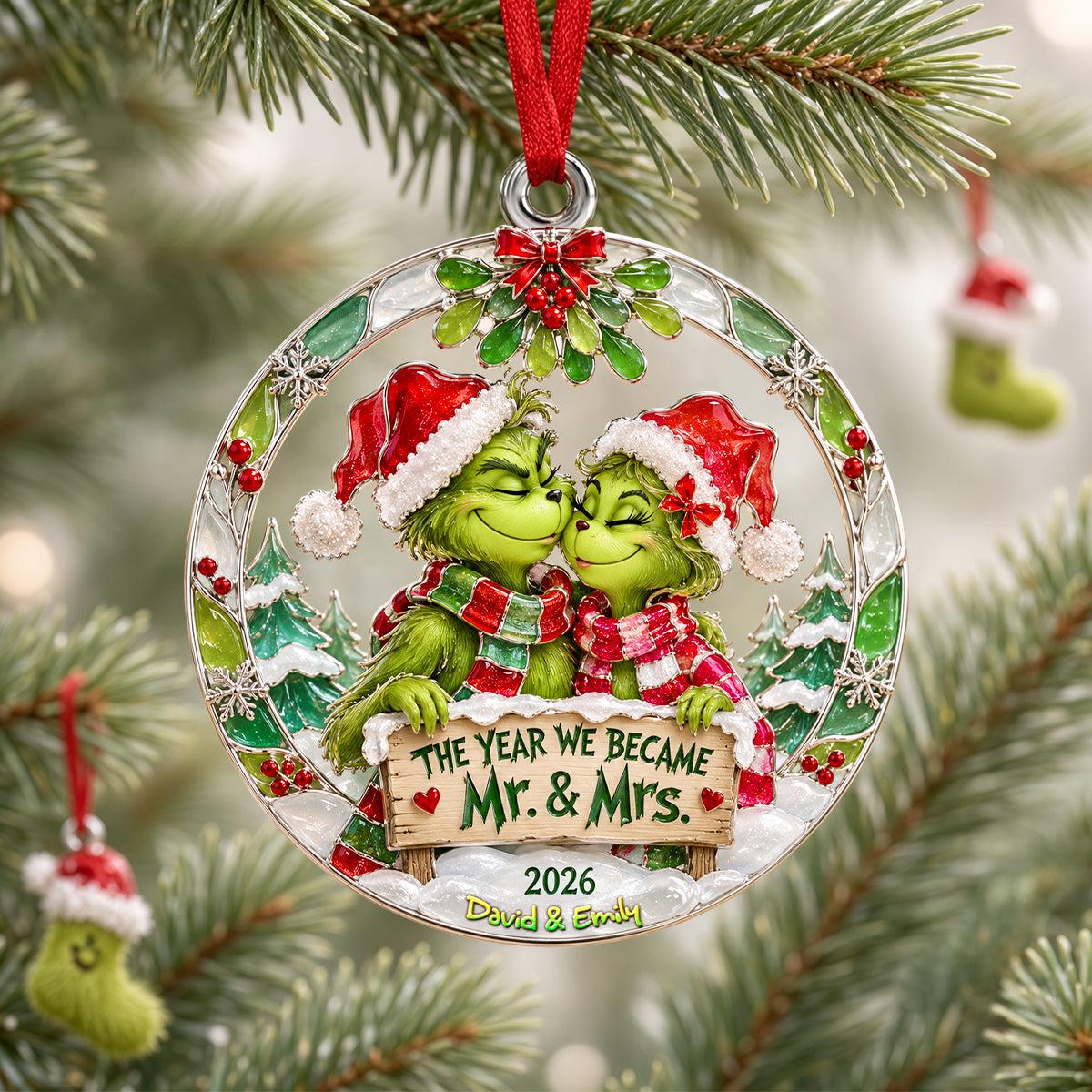 Personalized Grinch Couple Christmas Ornament | Custom Names Spicy Funny Couple Gift | Romantic Merry Grinchmas Tree Decoration