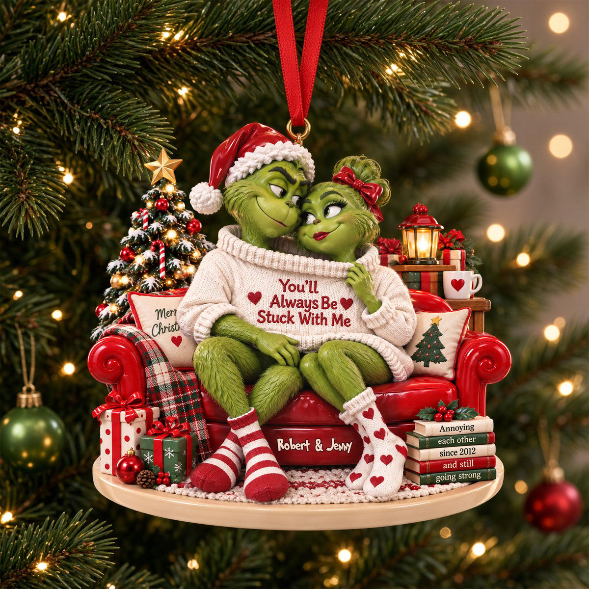 Personalized Grinch Couple Christmas Ornament, Custom Names Spicy Funny Couple Gift