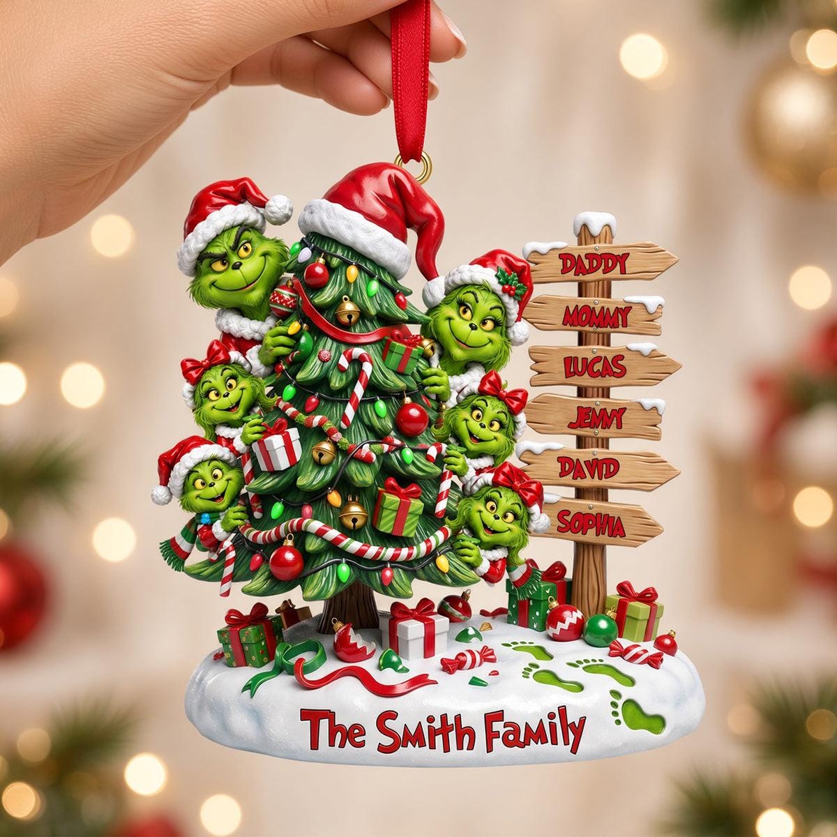 Personalized Grinch Family Christmas Ornament, Custom Names Christmas Tree Ornament, Family Holiday Keepsake