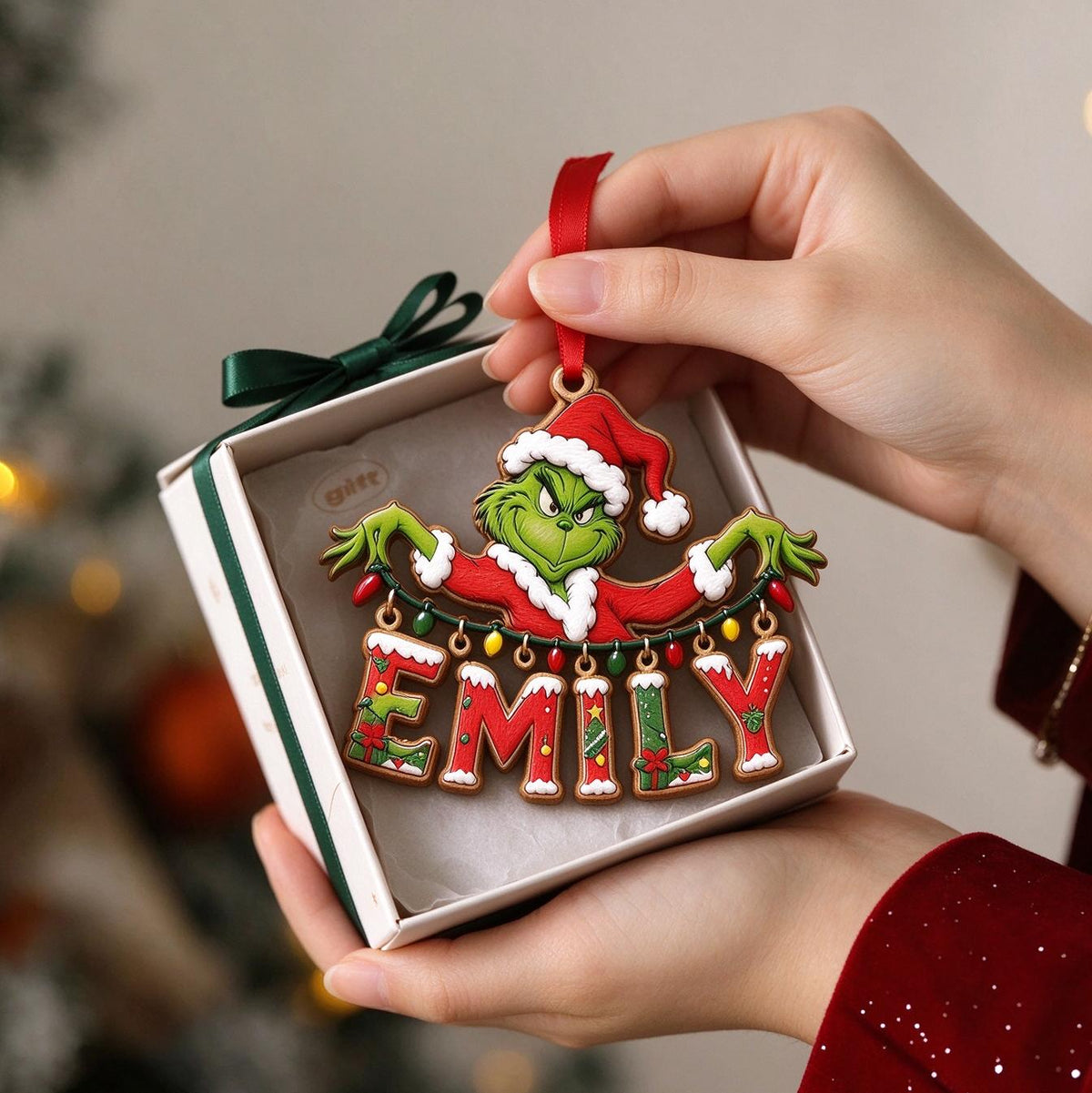 Personalized Grinch Name Ornament | Grinch Inspired Christmas Ornament | Holiday Tree Decor