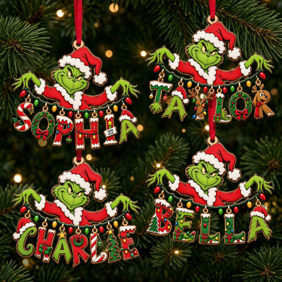 Personalized Grinch Name Ornament | Grinch Inspired Christmas Ornament | Holiday Tree Decor