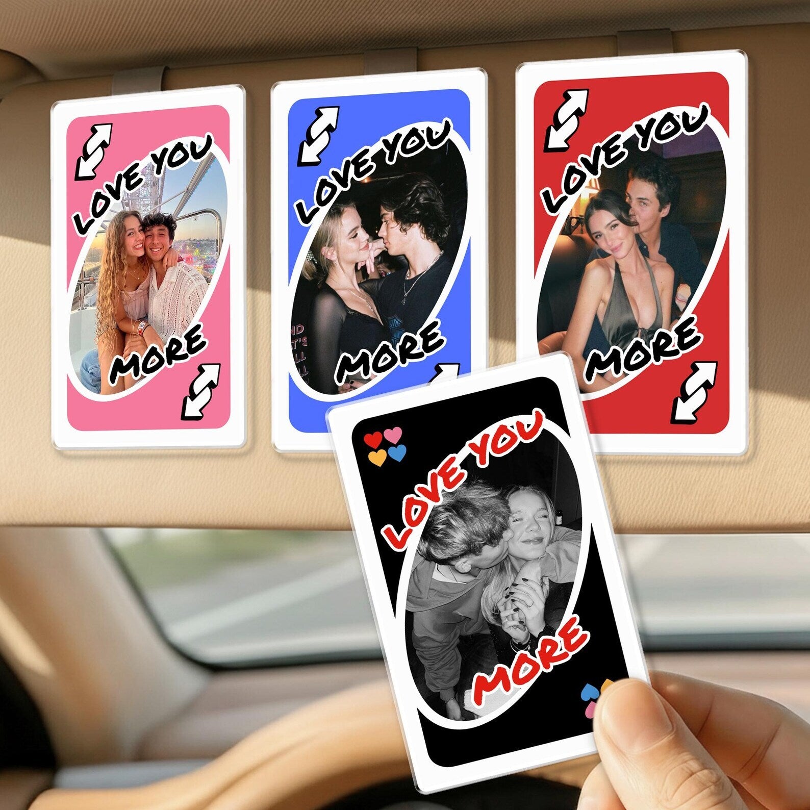 Personalized Couple Photo Car Visor Clip, Love You More Reverse, Valentines Gift for Him