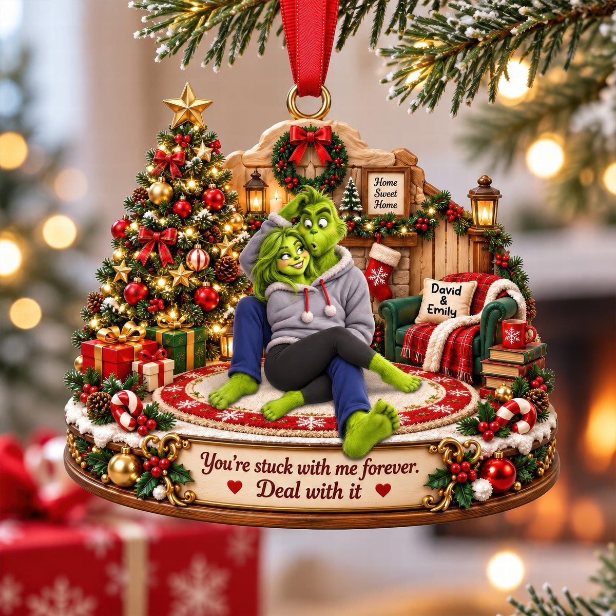 Personalized Grinch Couple Christmas Ornament | Custom Names Spicy Funny Couple Gift | Romantic Merry Grinchmas Tree Decoration