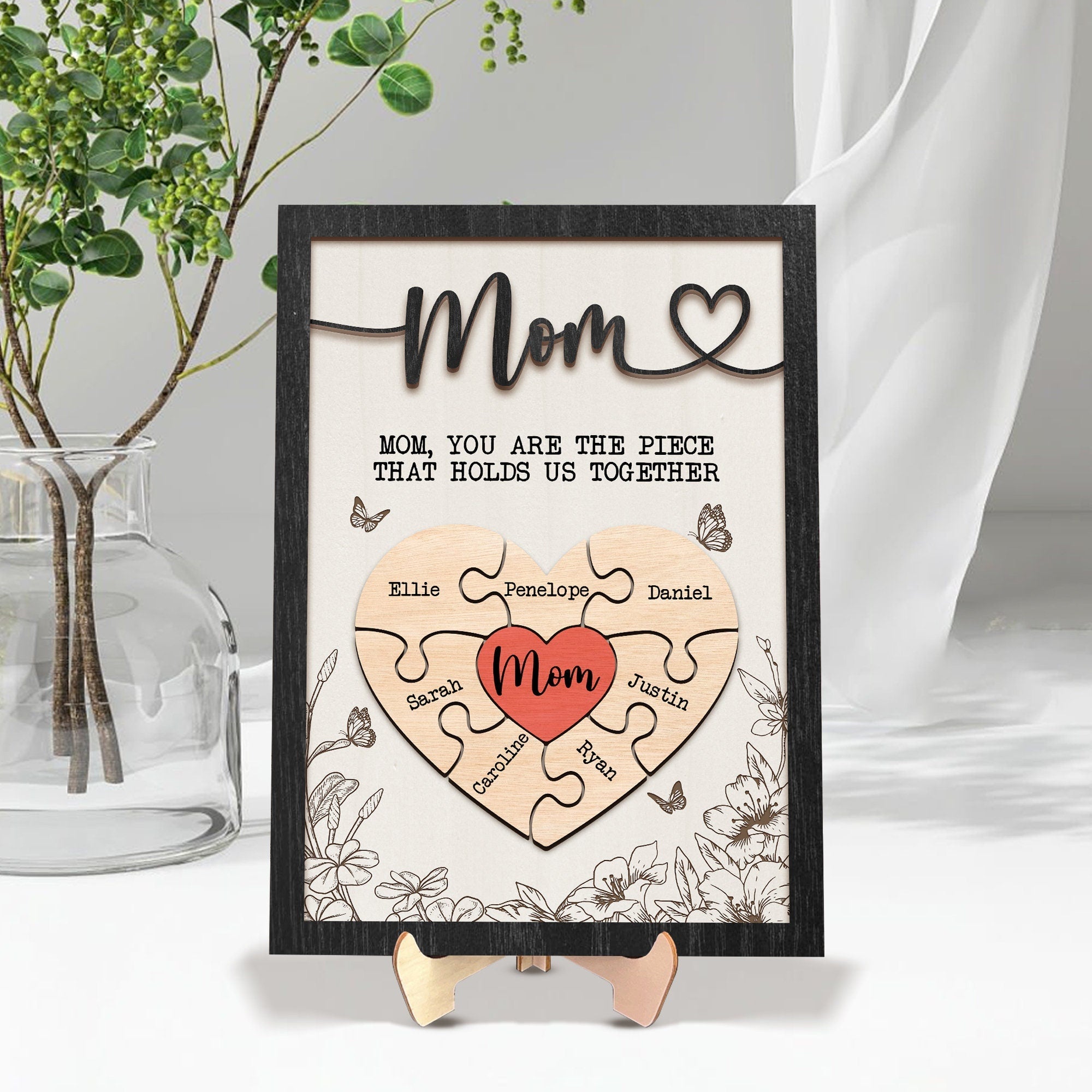 Personalized Mother's Day Puzzle Sign, Gift from Kids & Husband, Piece That Holds Us Together, Grandma & Mom Gift