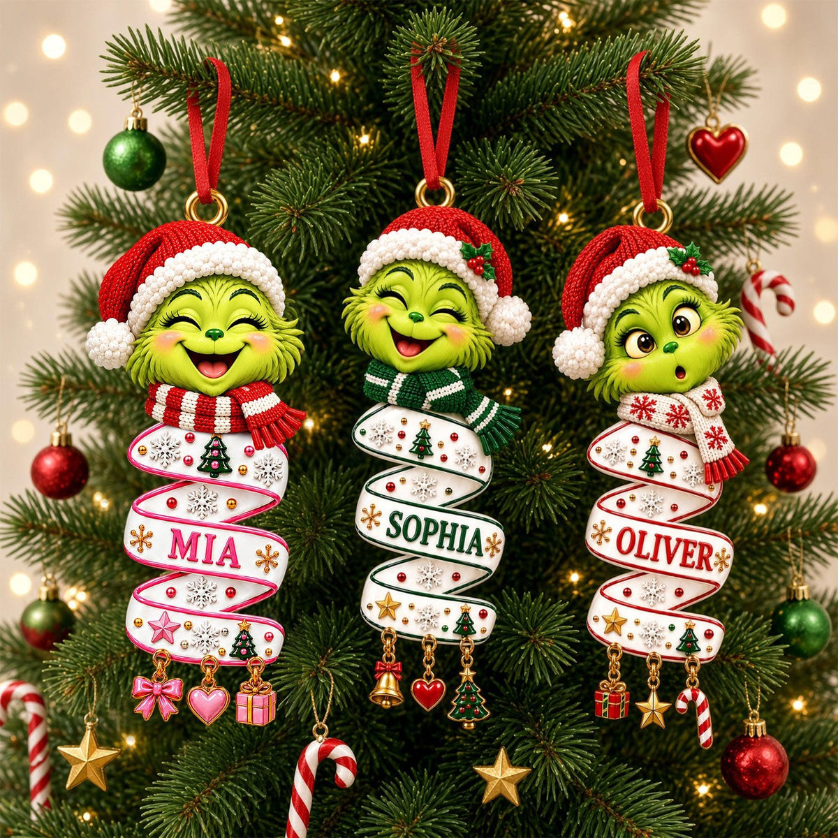 Personalized Grinch Family Christmas Ornament, Custom Names Christmas Tree Ornament, Family Holiday Keepsake (Copy) (Copy)