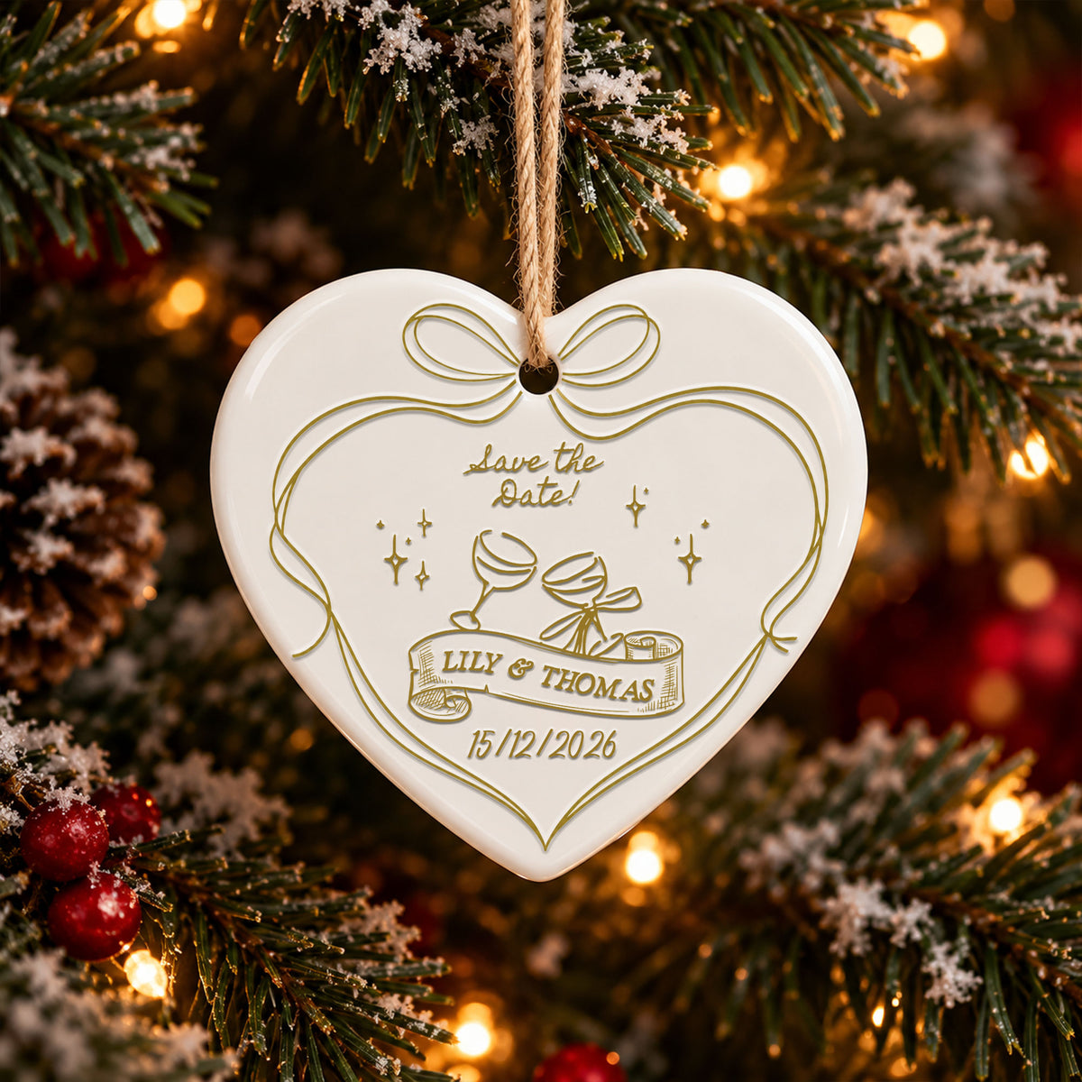 Personalized Engaged Couple 3D Relief Ornament