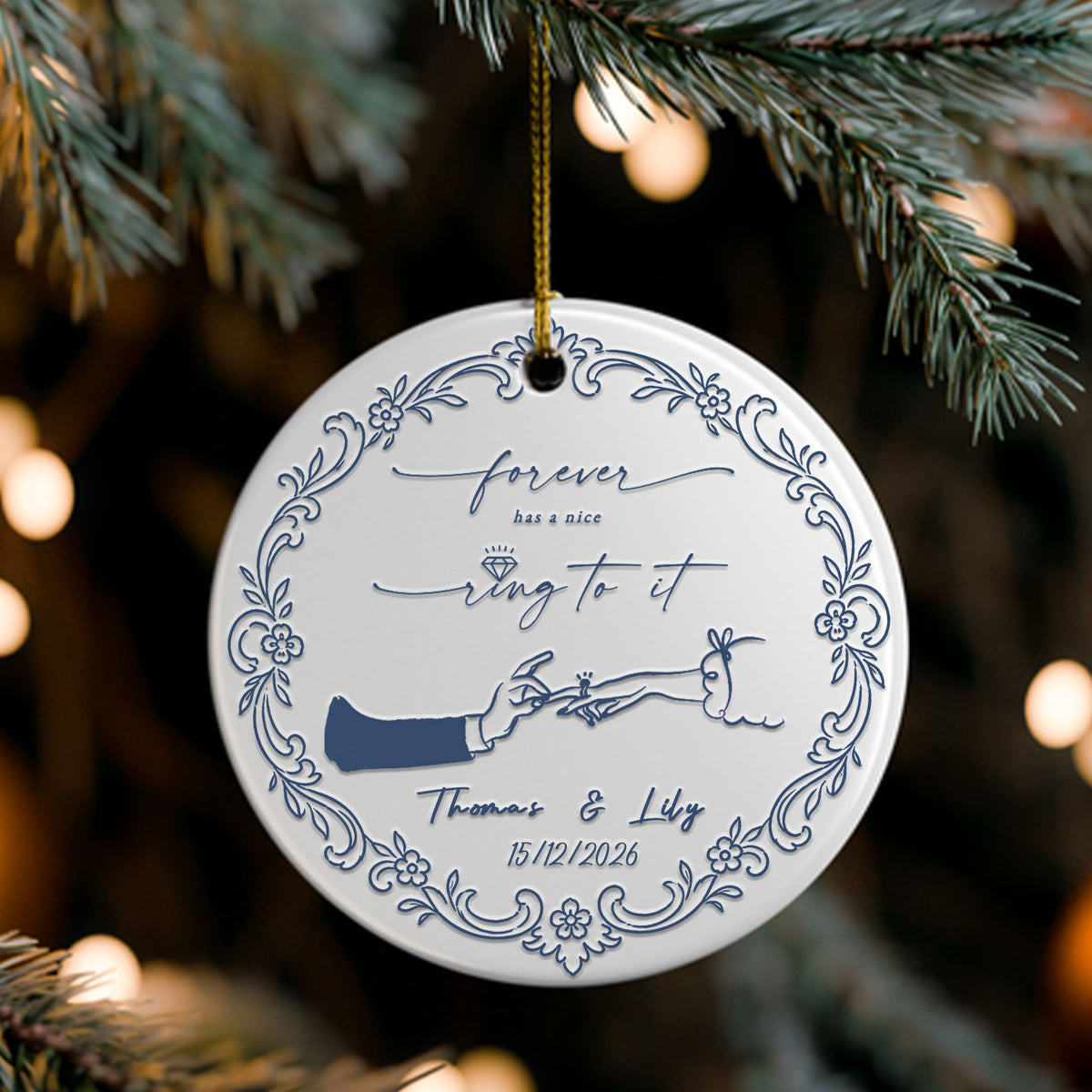 Personalized Engaged Couple 3D Relief Ornament