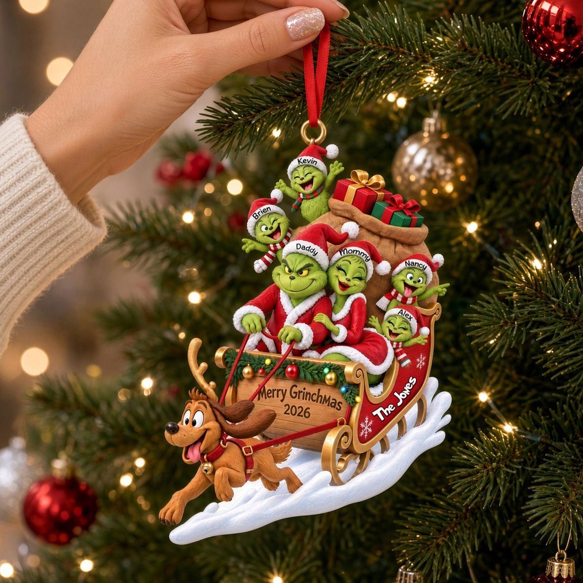 Personalized Grinch Family Christmas Ornament | Custom Names