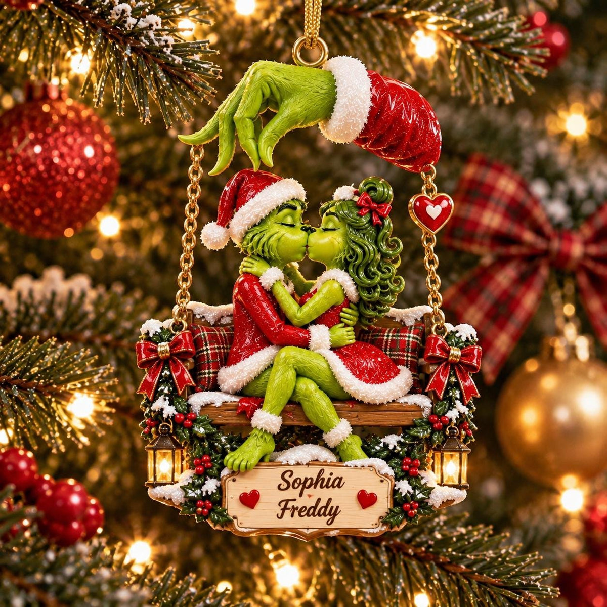 Personalized Naughty Couple Christmas Ornament, Personalized Green Monster Couple Christmas Ornament