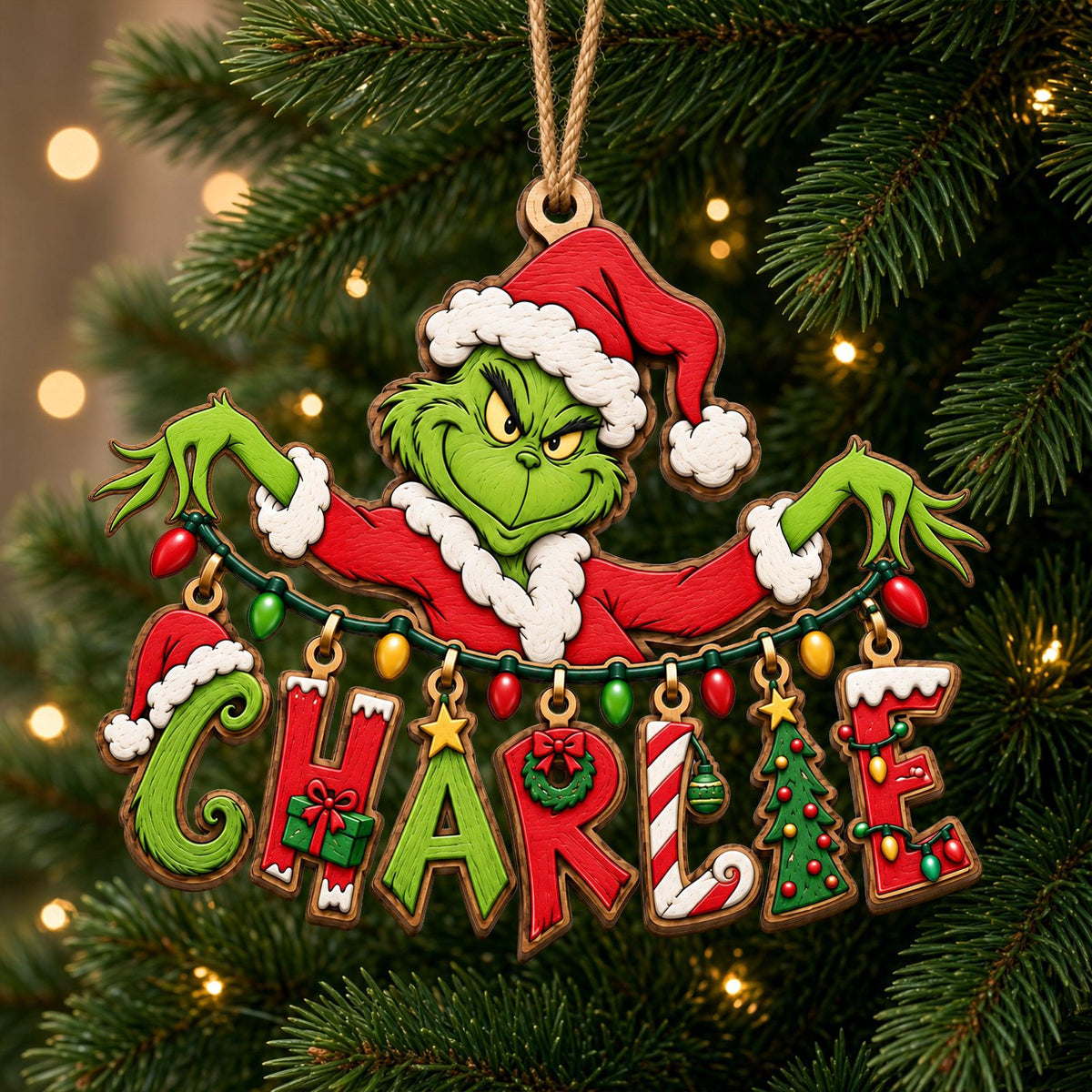 Personalized Grinch Name Ornament | Grinch Inspired Christmas Ornament | Holiday Tree Decor