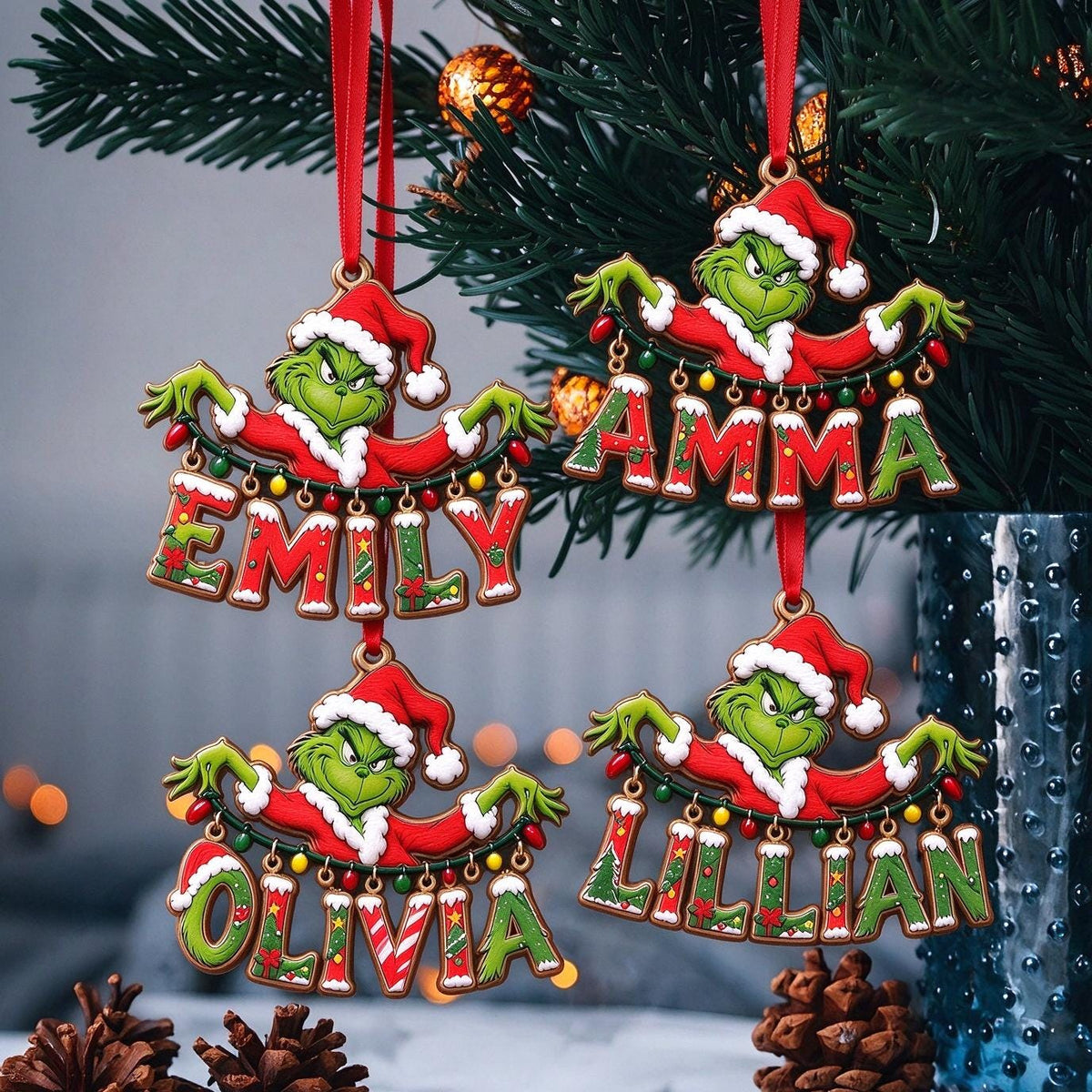 Personalized Grinch Name Ornament | Grinch Inspired Christmas Ornament | Holiday Tree Decor