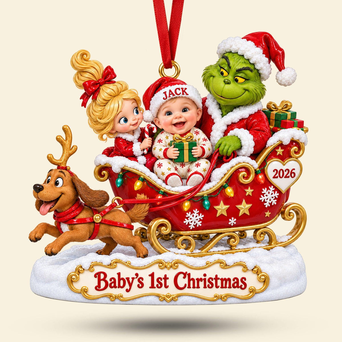 Personalized Grinch Family Christmas Ornament, Custom Names Christmas Tree Ornament, Family Holiday Keepsake (Copy)