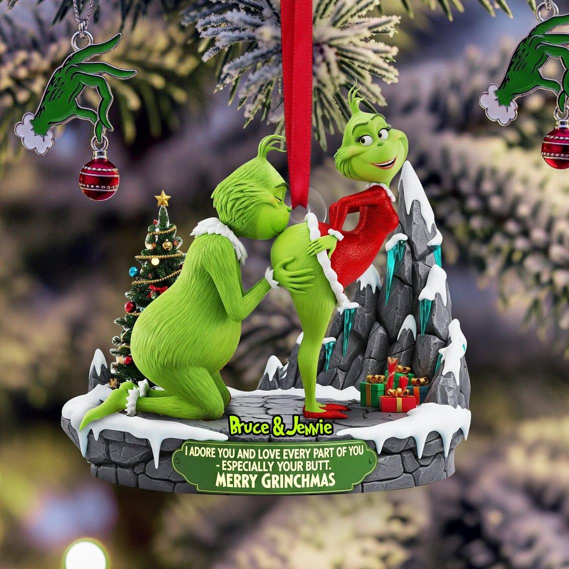 Personalized Naughty Couple Christmas Ornament, Personalized Green Monster Couple Christmas Ornament