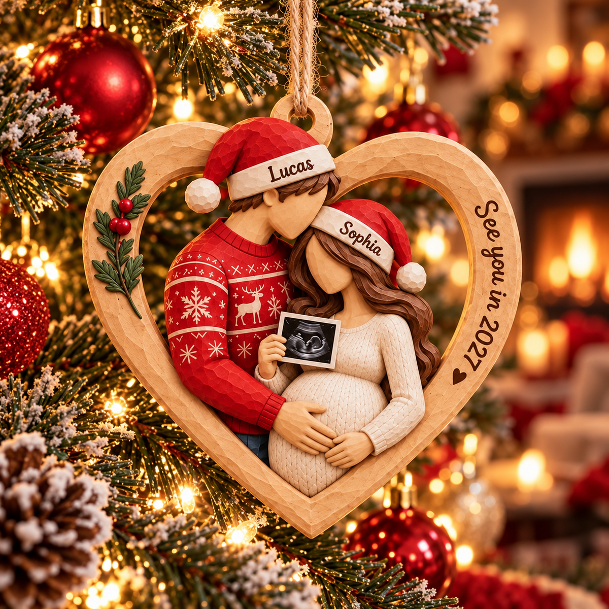 Personalized Family of Three Christmas Ornament, Baby Coming 2027 Keepsake (Copy)