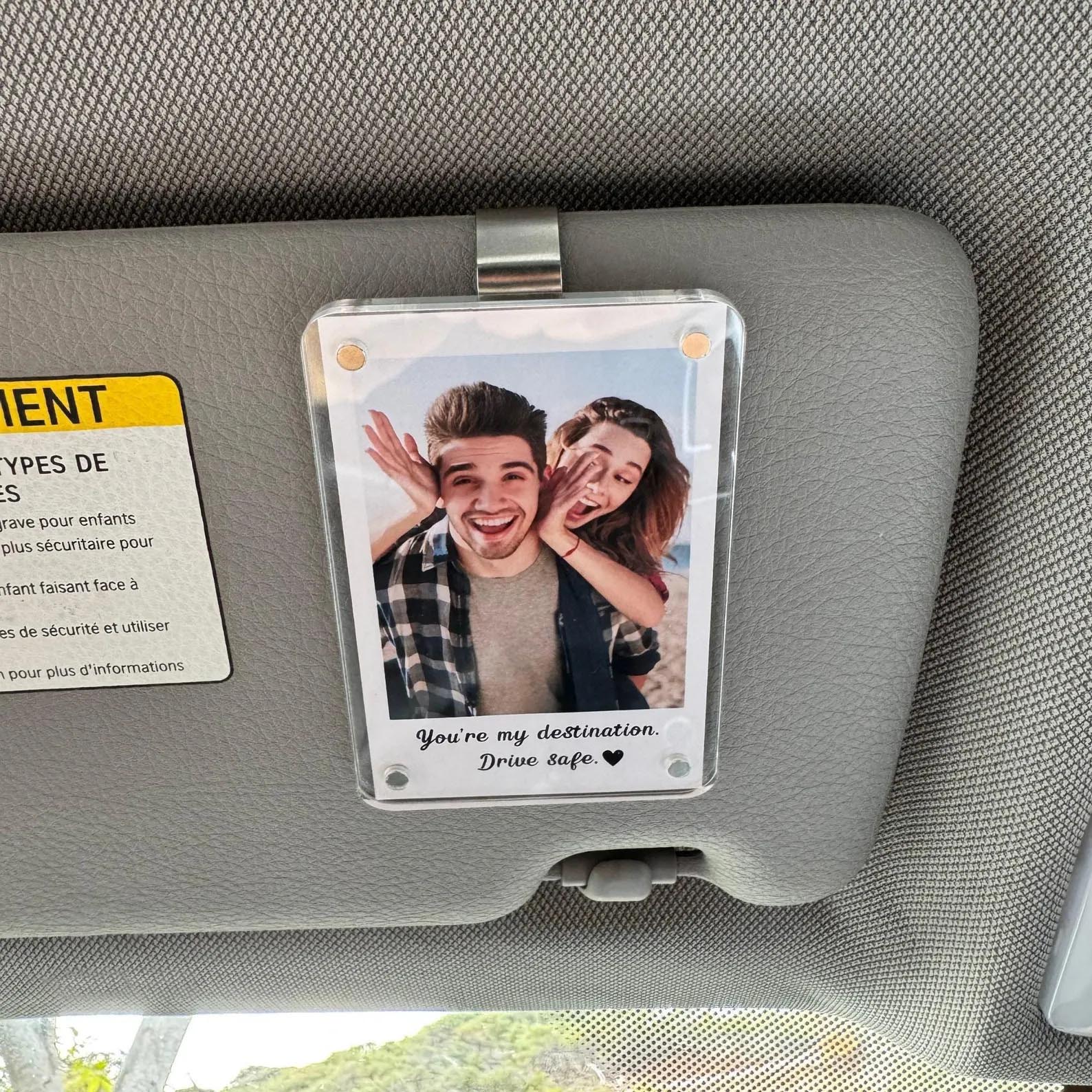 Custom Photo Car Visor Clip, Romantic Drive Safe Gift, Unique Couples Keepsake, Car Photo Frame