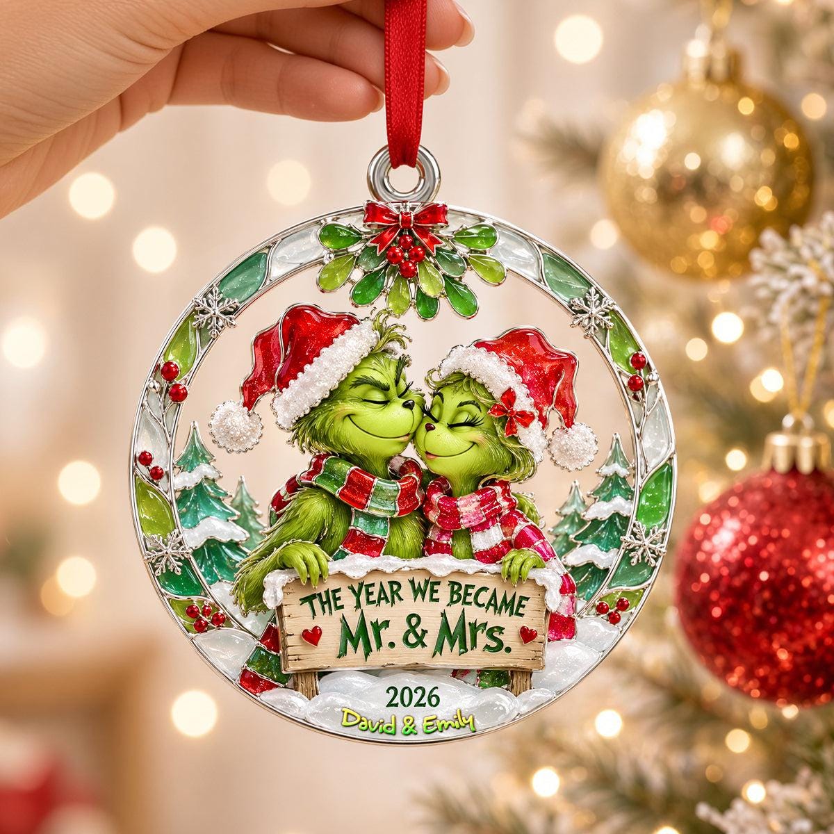 Personalized Grinch Couple Christmas Ornament | Custom Names Spicy Funny Couple Gift | Romantic Merry Grinchmas Tree Decoration