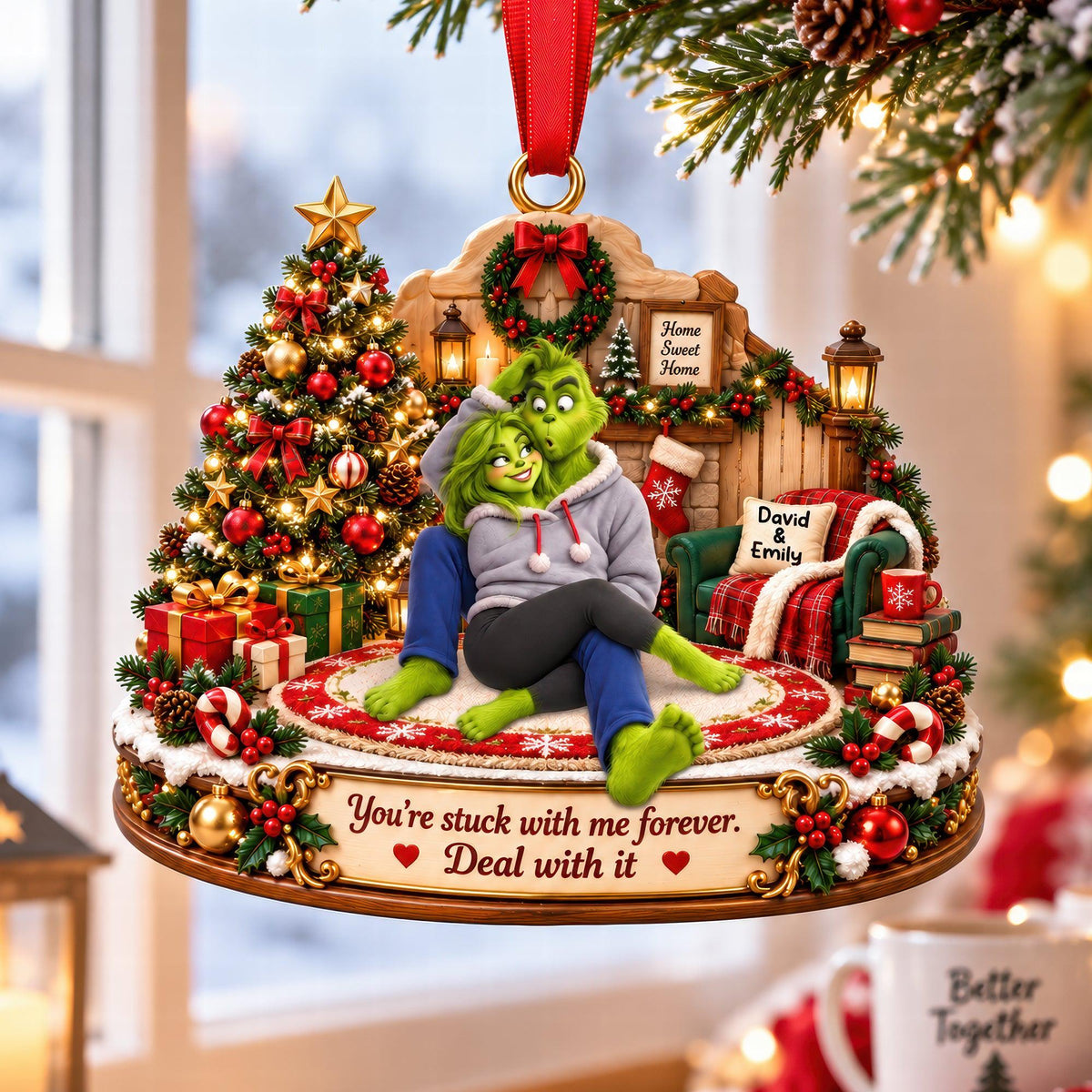 Personalized Grinch Couple Christmas Ornament | Custom Names Spicy Funny Couple Gift | Romantic Merry Grinchmas Tree Decoration