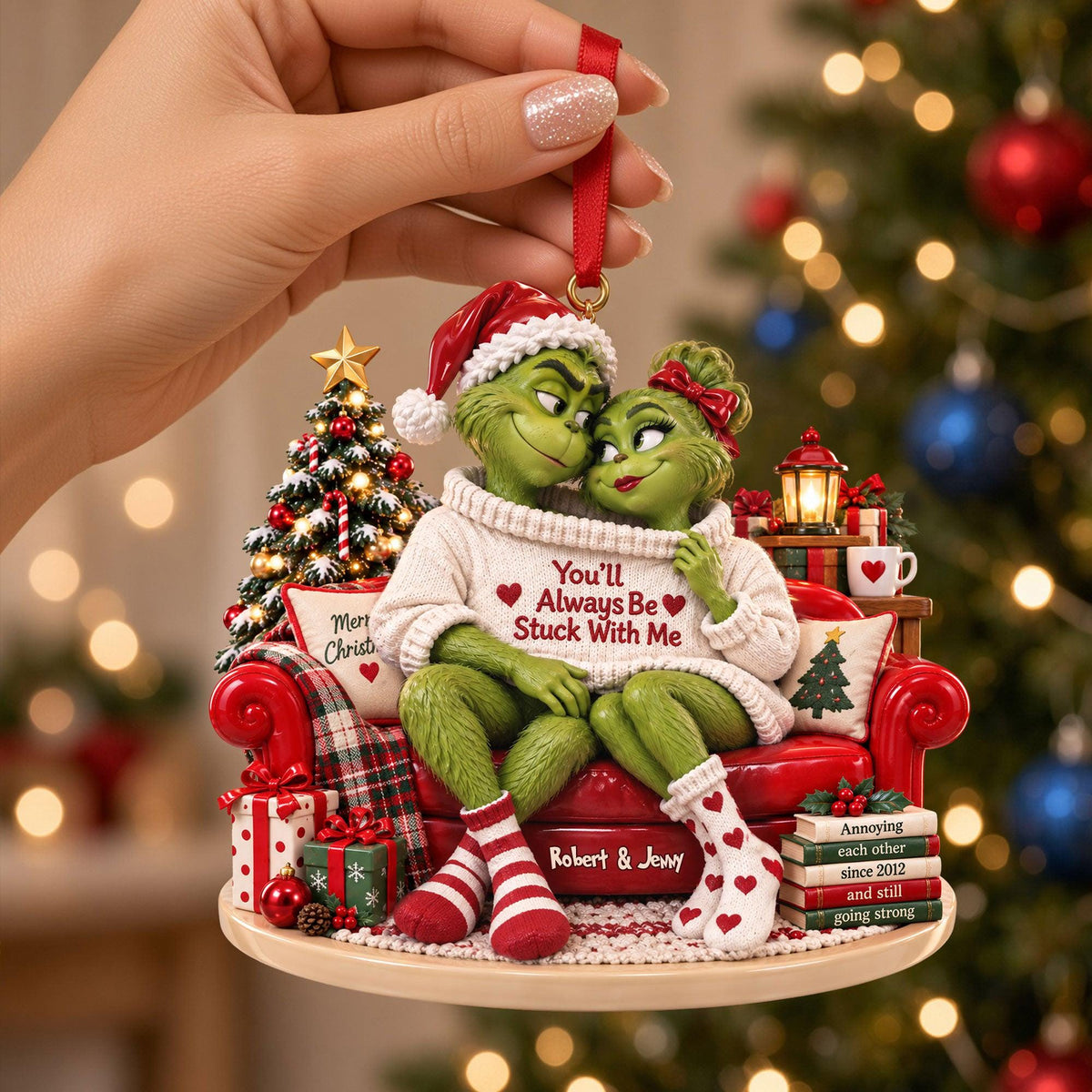 Personalized Grinch Couple Christmas Ornament, Custom Names Spicy Funny Couple Gift
