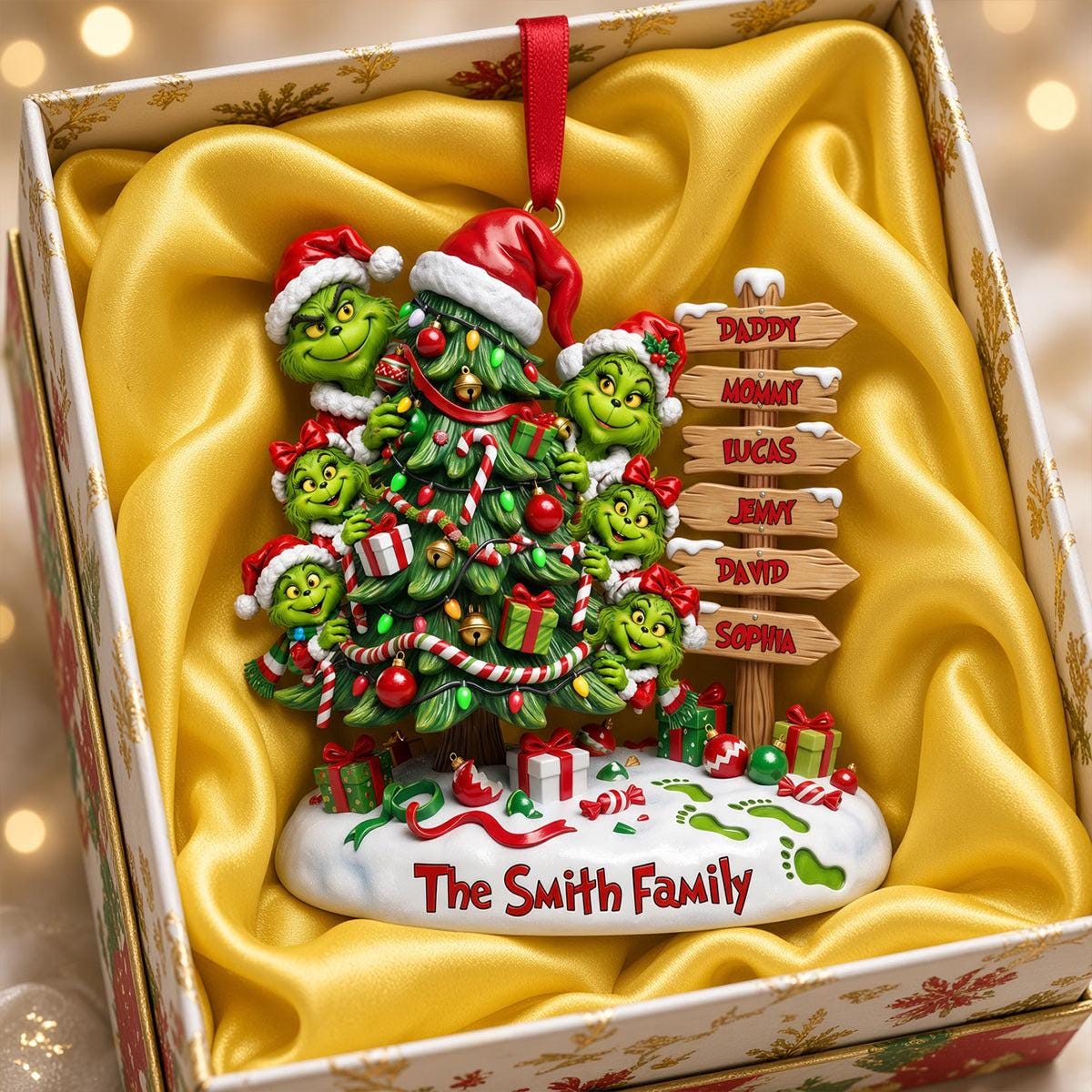 Personalized Grinch Family Christmas Ornament, Custom Names Christmas Tree Ornament, Family Holiday Keepsake