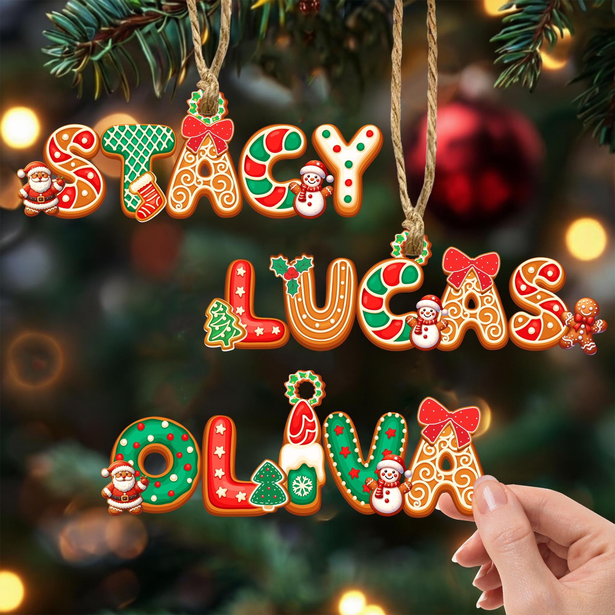 Personalized Gingerbread Letter Ornament: Custom Kids Name Ornament, Gingerbread Alphabet Ornament, Christmas Stocking Name Tags for Family