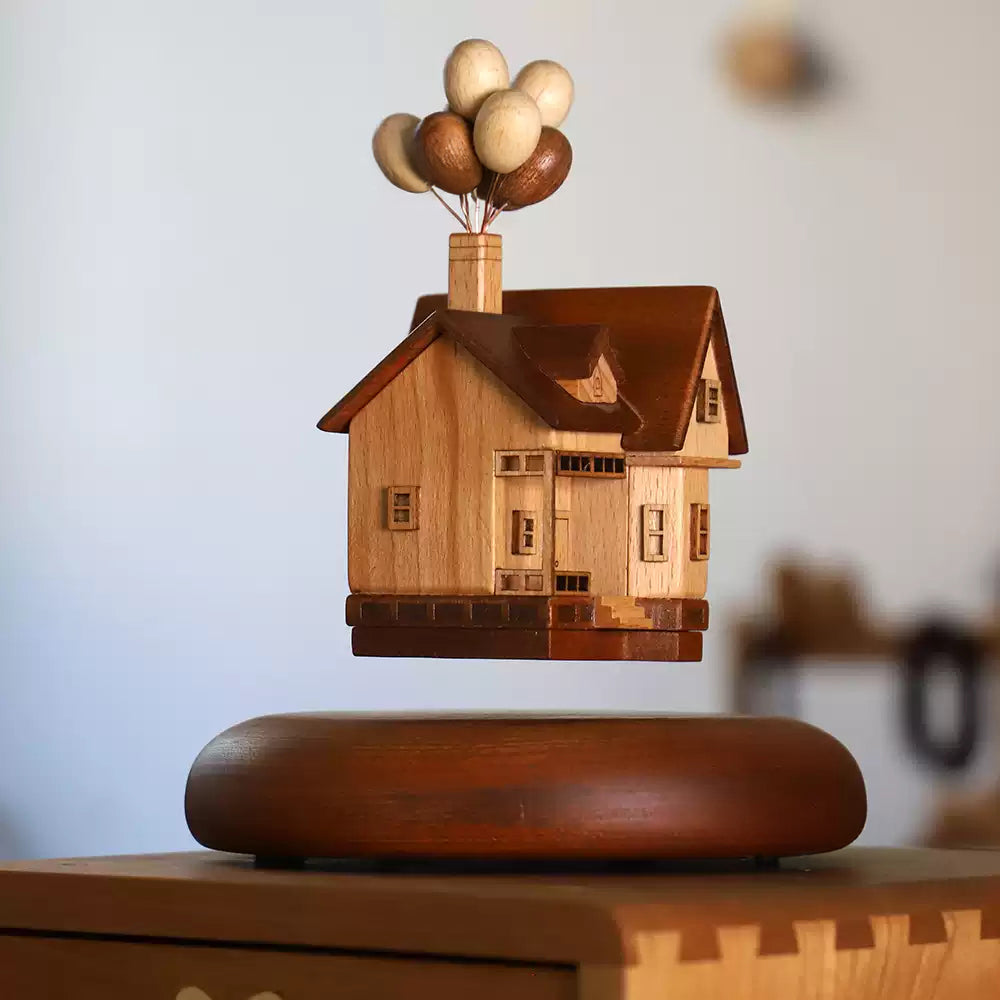 Magnetic levitation flying house travel story ornaments solid wood, Gift for your family