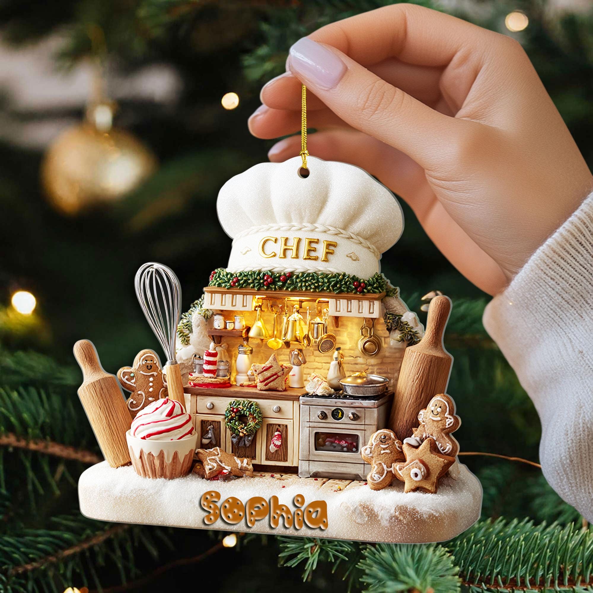 Personalized Chef Ornament, 2D Flat Baking Kitchen Christmas Decoration, Baking Ornament, Baking Lover Gift, Bakery Ornament, Gift For Her