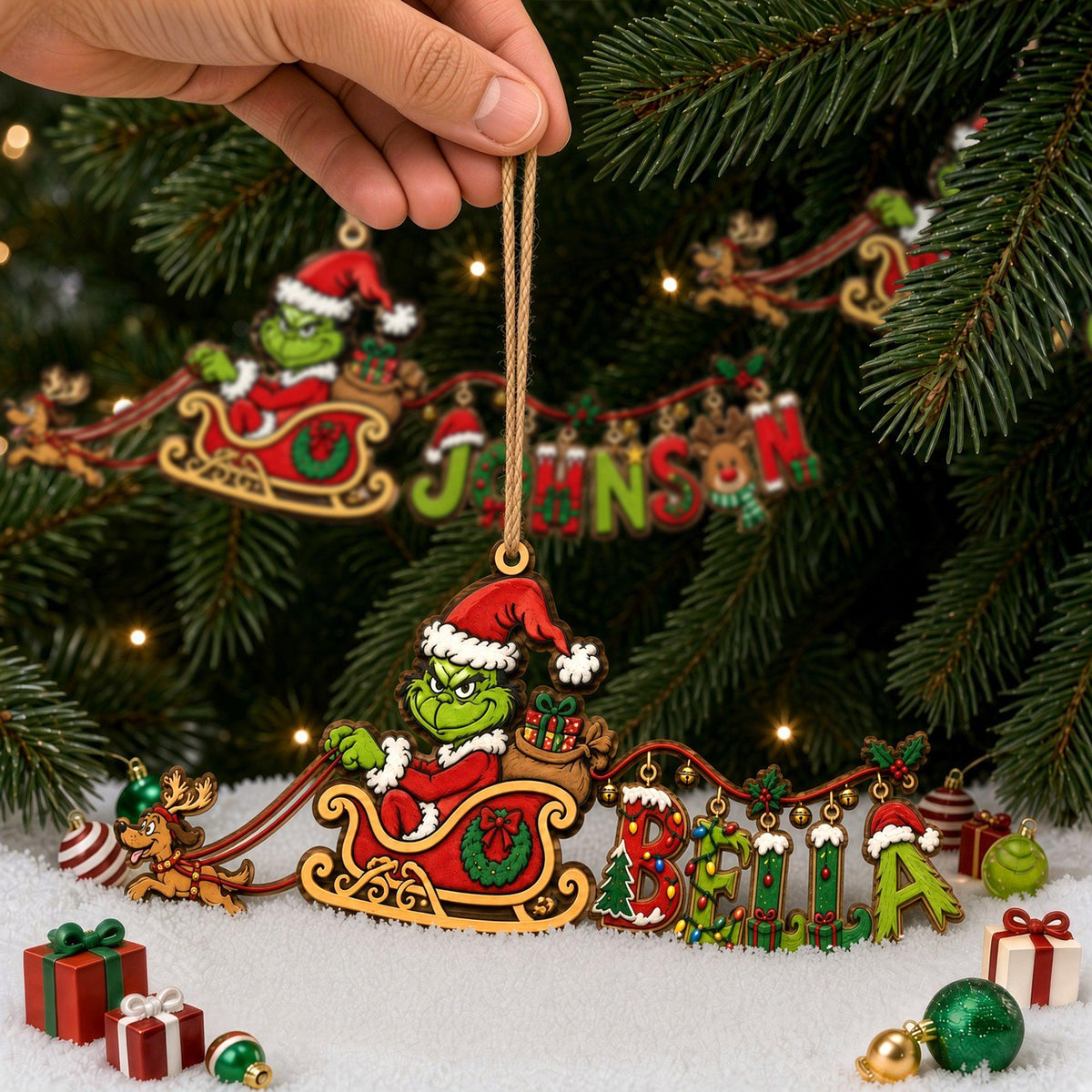 Personalized Grinch Name Ornament | Grinch Inspired Christmas Ornament | Holiday Tree Decor
