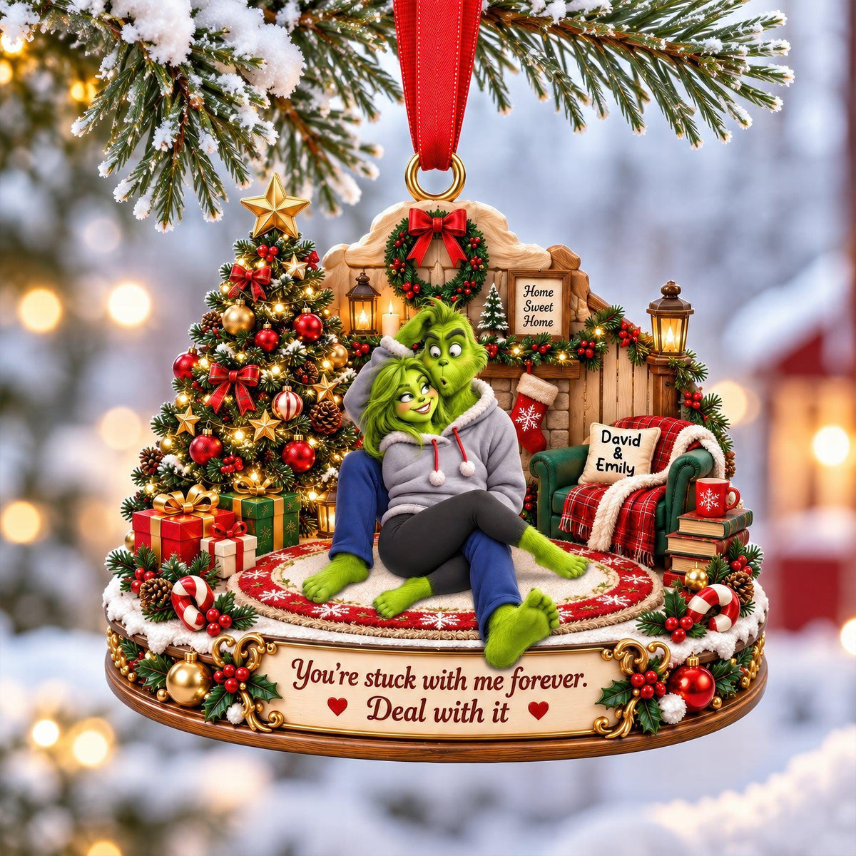 Personalized Grinch Couple Christmas Ornament | Custom Names Spicy Funny Couple Gift | Romantic Merry Grinchmas Tree Decoration