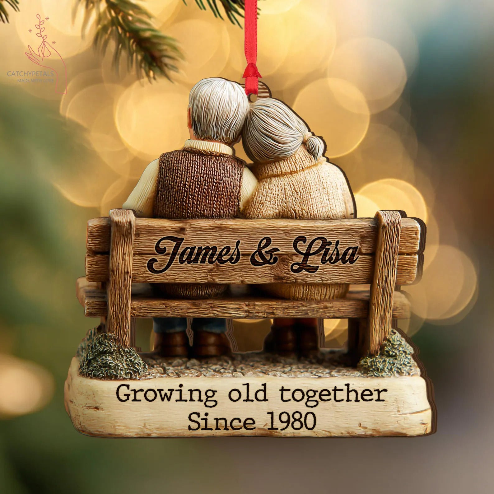Growing Old Together Wooden Ornament, Anniversary Gift For Him, Gift For Parents, Grandparents Gift