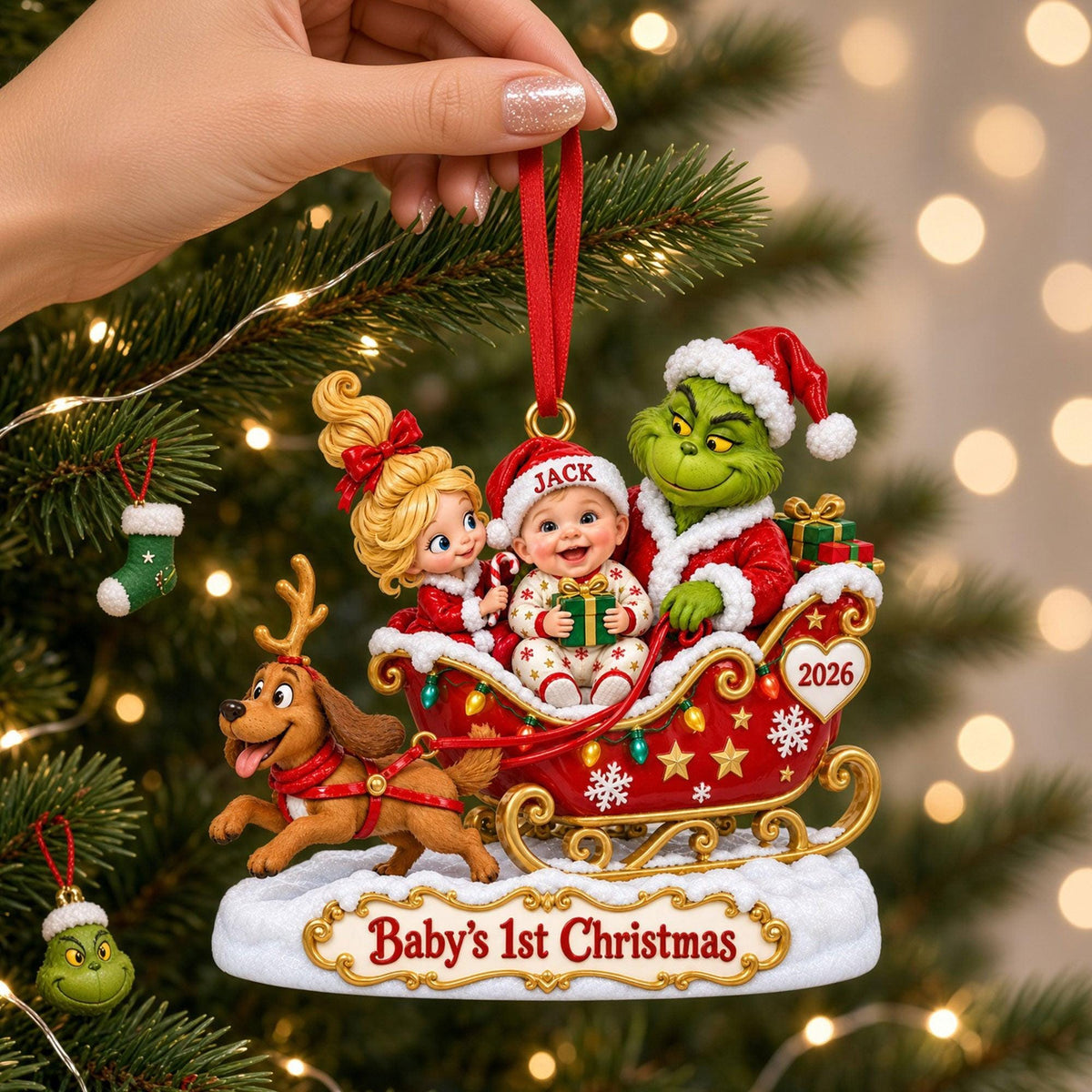 Personalized Grinch Family Christmas Ornament, Custom Names Christmas Tree Ornament, Family Holiday Keepsake (Copy)