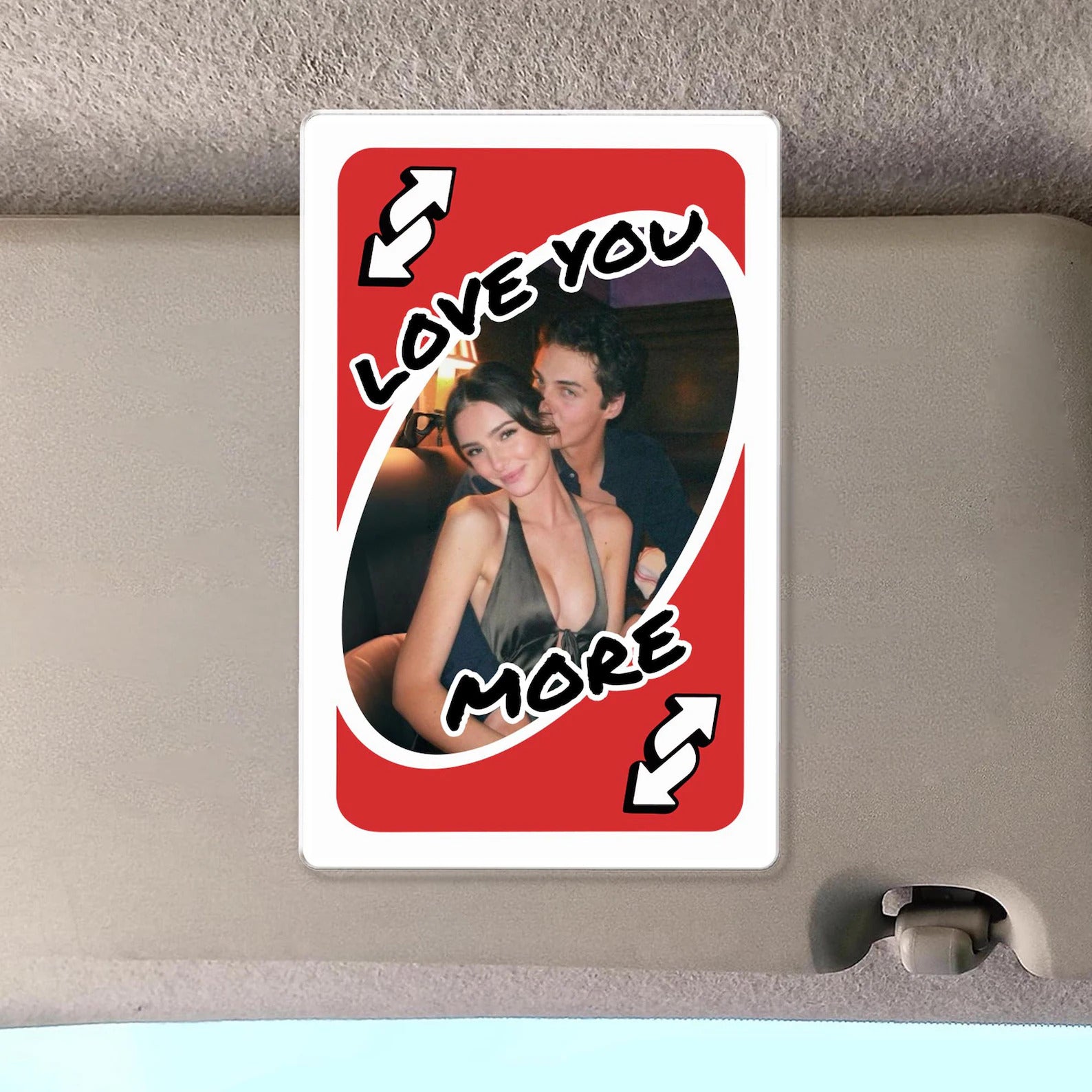 Personalized Couple Photo Car Visor Clip, Love You More Reverse, Valentines Gift for Him