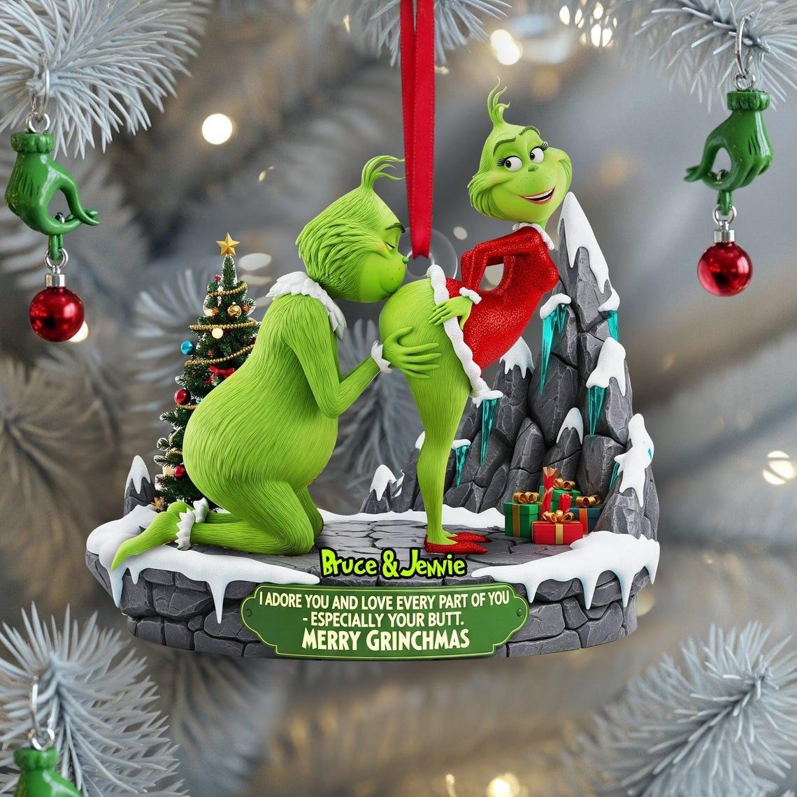Personalized Naughty Couple Christmas Ornament, Personalized Green Monster Couple Christmas Ornament