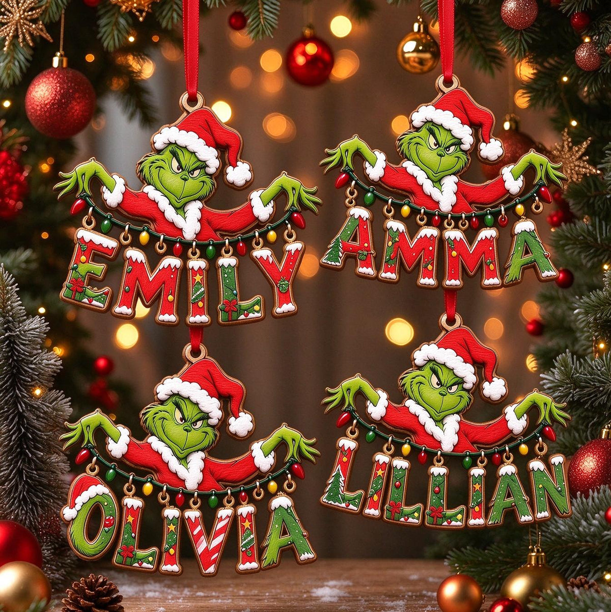 Personalized Grinch Name Ornament | Grinch Inspired Christmas Ornament | Holiday Tree Decor