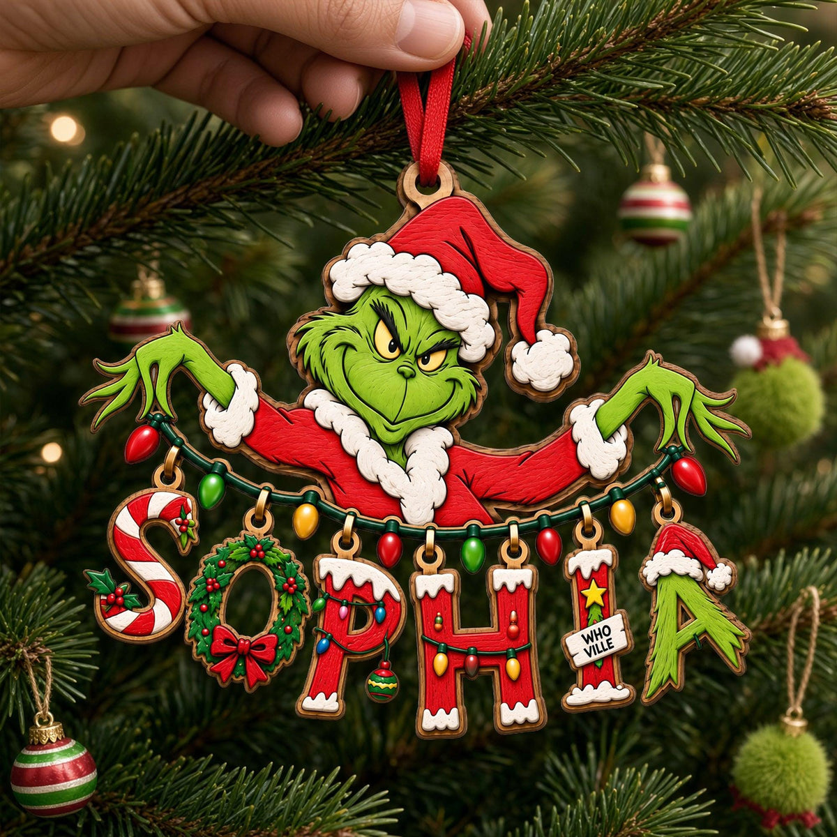 Personalized Grinch Name Ornament | Grinch Inspired Christmas Ornament | Holiday Tree Decor
