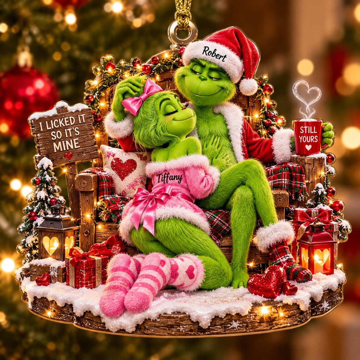 Personalized Naughty Couple Christmas Ornament, Personalized Green Monster Couple Christmas Ornament