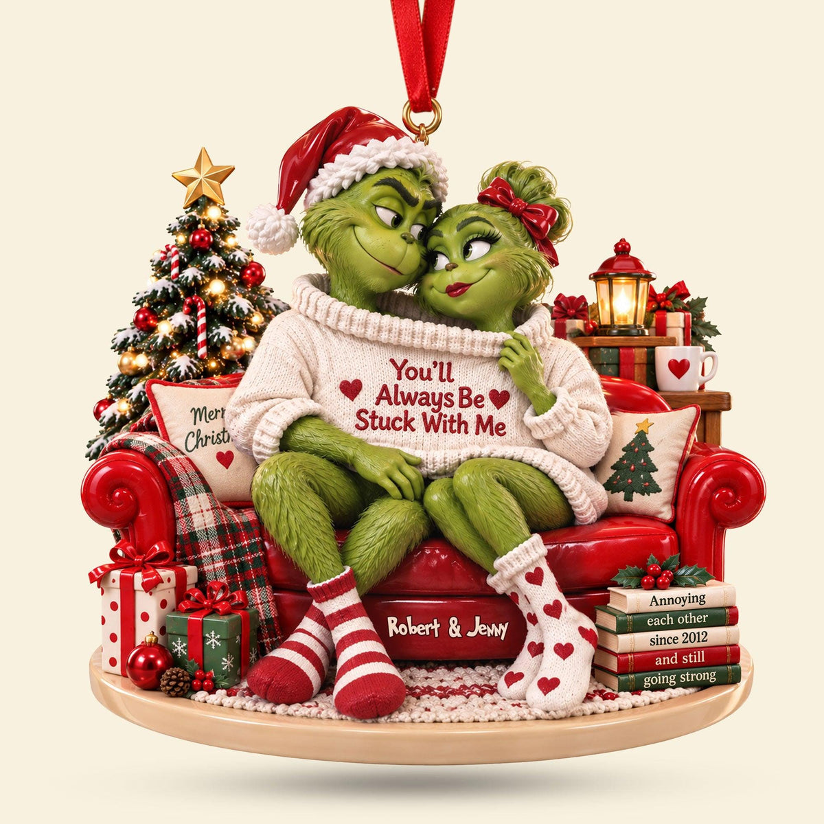 Personalized Grinch Couple Christmas Ornament, Custom Names Spicy Funny Couple Gift