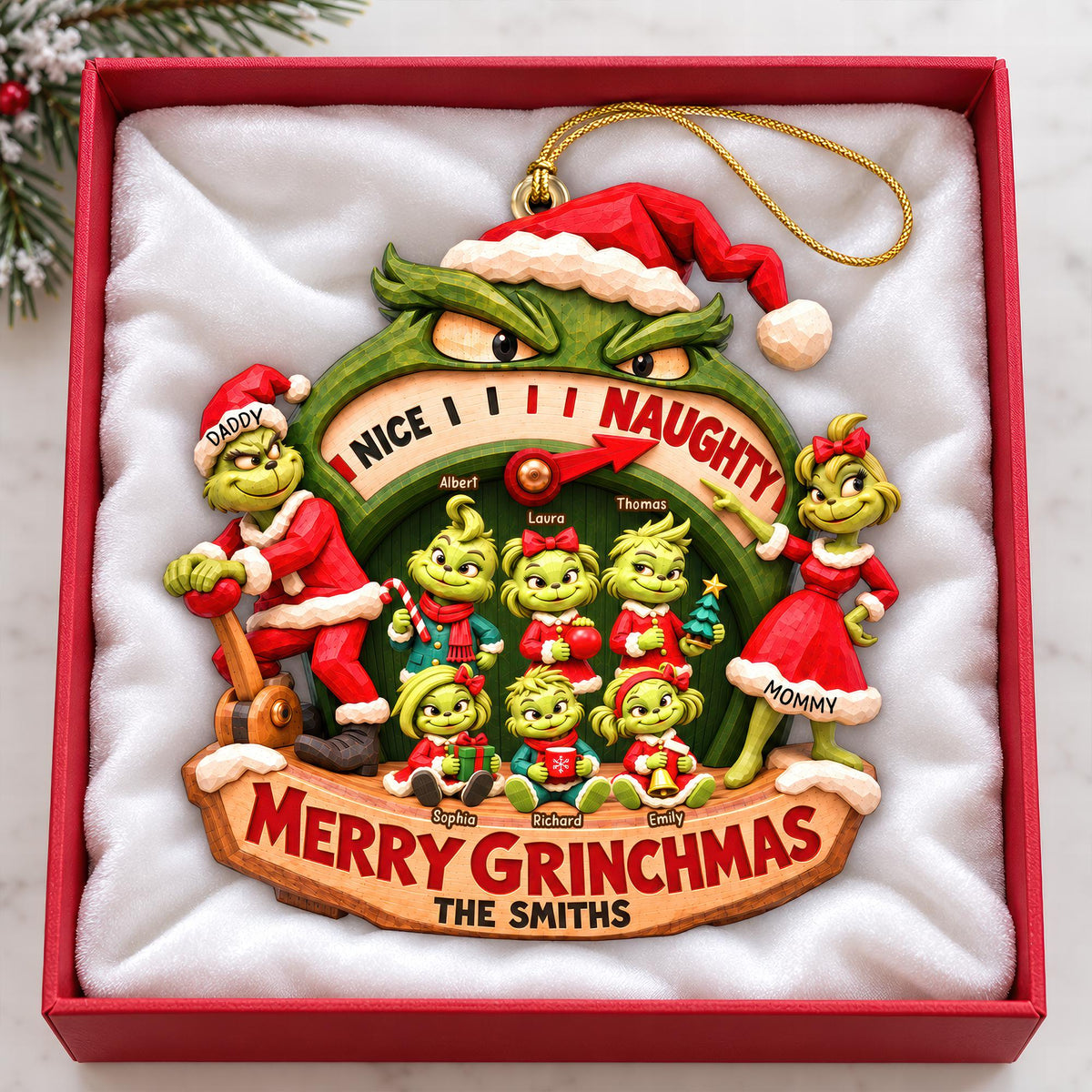 Personalized Grinch Family Christmas Ornament, Custom Names Christmas Tree Ornament, Family Holiday Keepsake