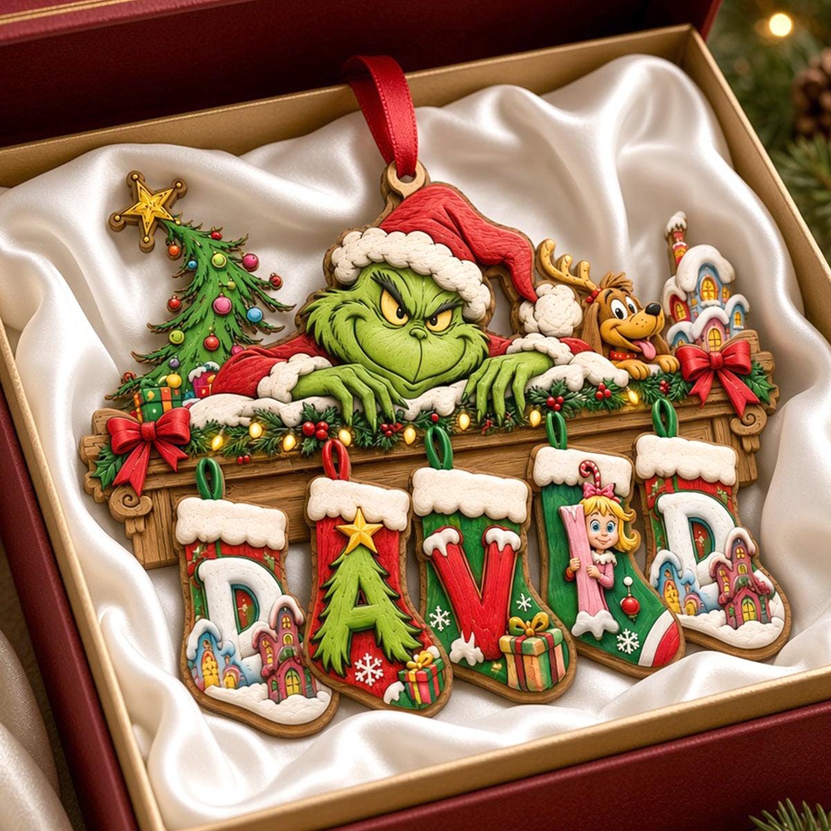 Personalized Grinch Name Ornament | Grinch Inspired Christmas Ornament | Holiday Tree Decor