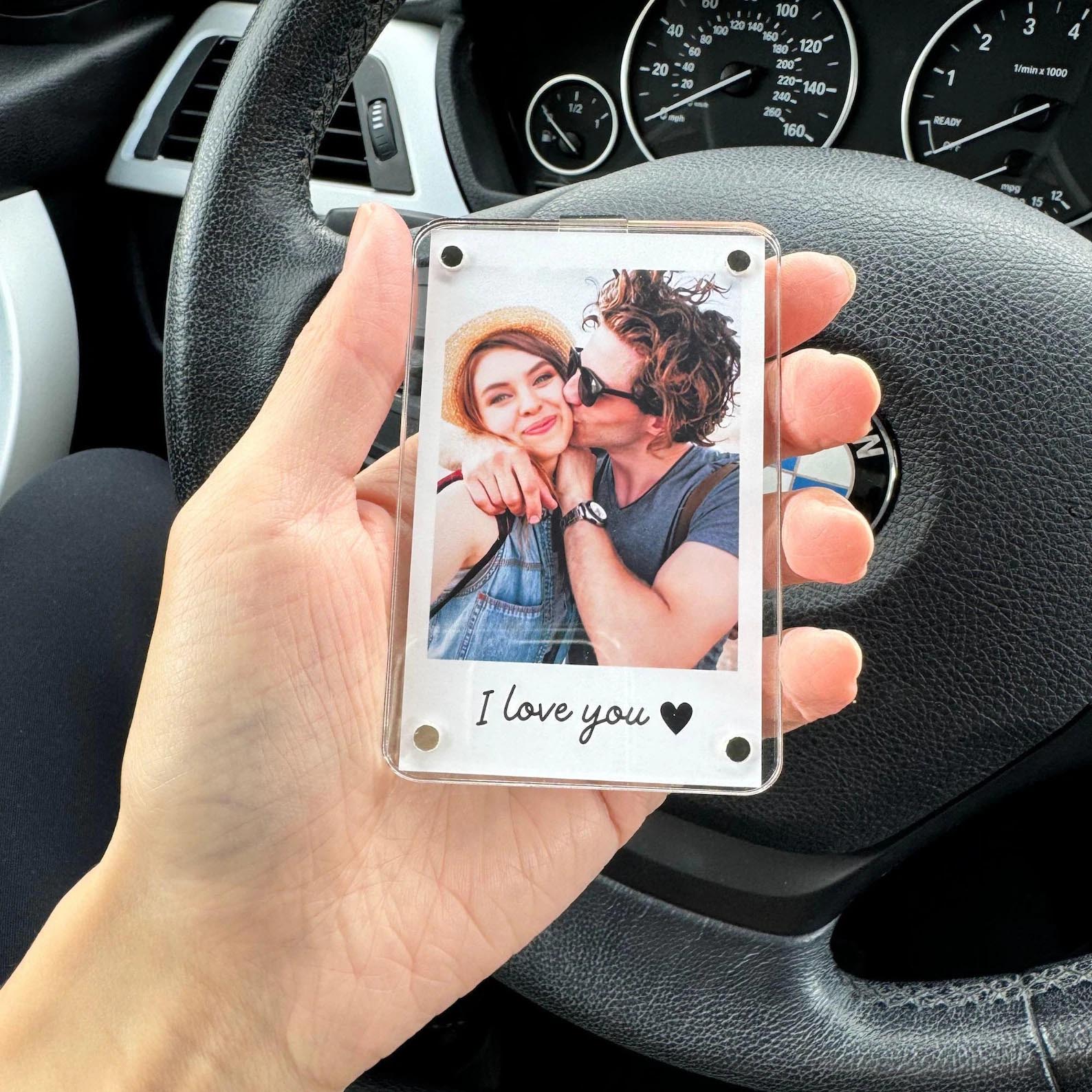 Custom Photo Car Visor Clip, Romantic Drive Safe Gift, Unique Couples Keepsake, Car Photo Frame